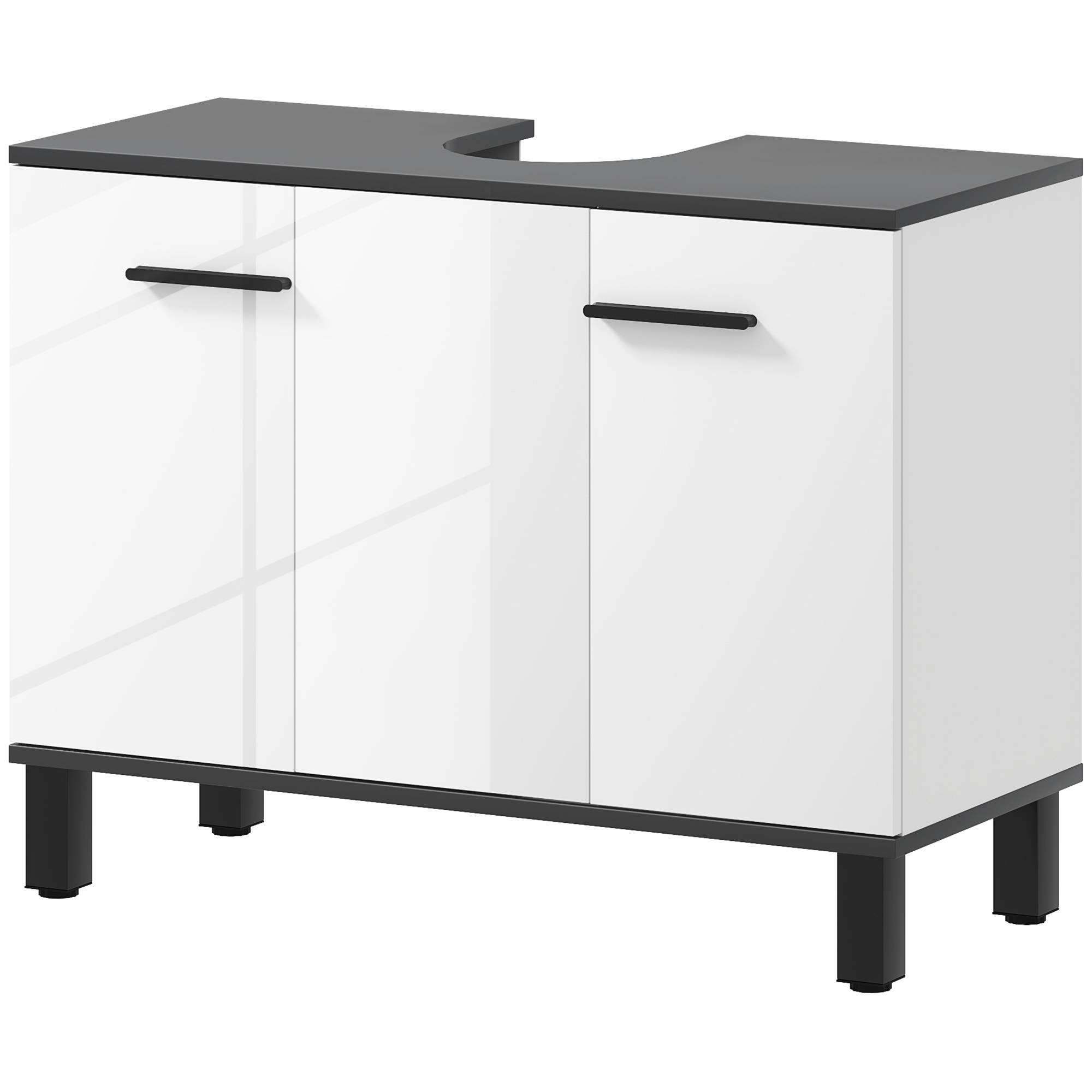 Sans Marque - Meuble vasque salle bain armoire 2 portes étagère réglable 80x34x60 cm blanc brillant - Image 2