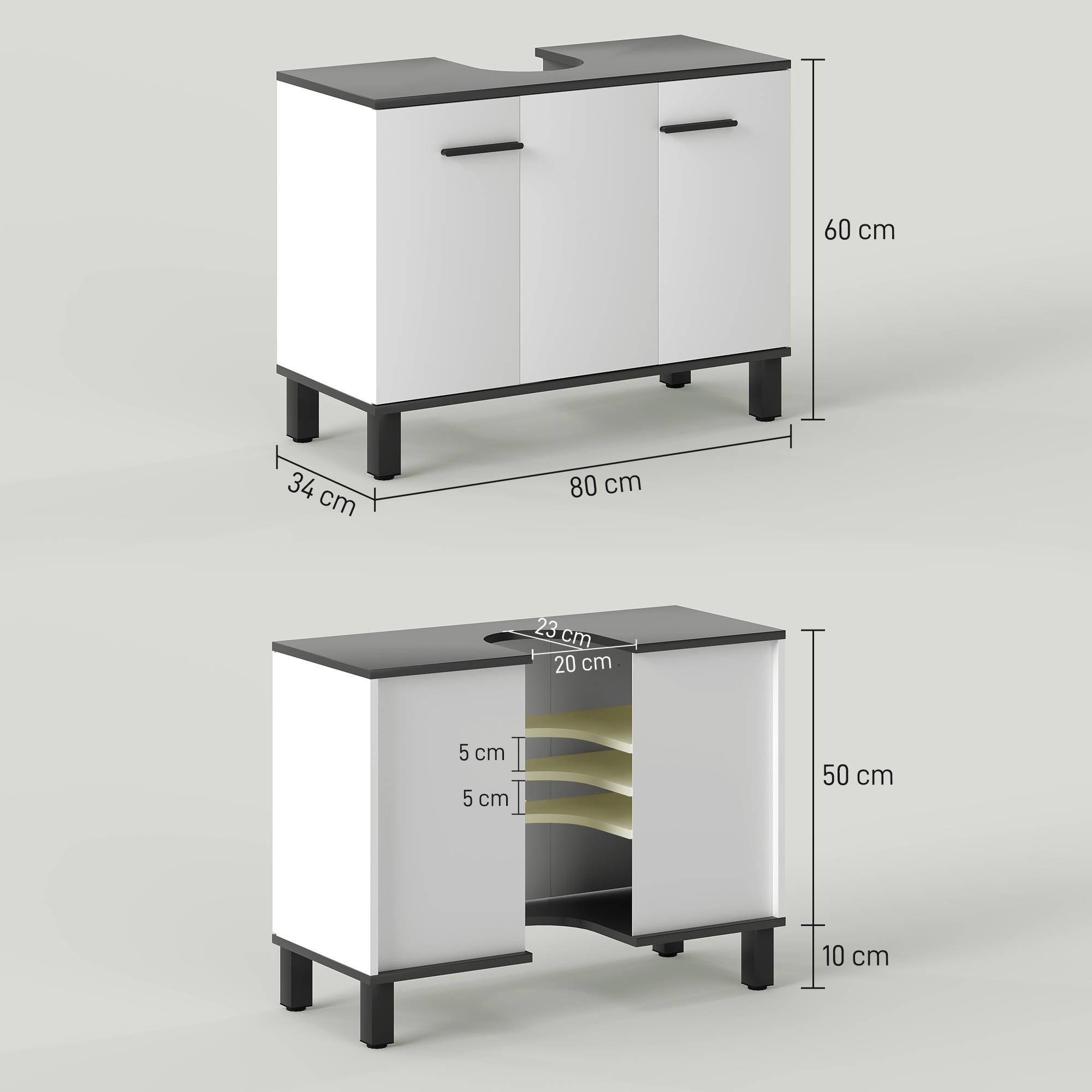 Sans Marque - Meuble vasque salle bain armoire 2 portes étagère réglable 80x34x60 cm blanc brillant - Image 5