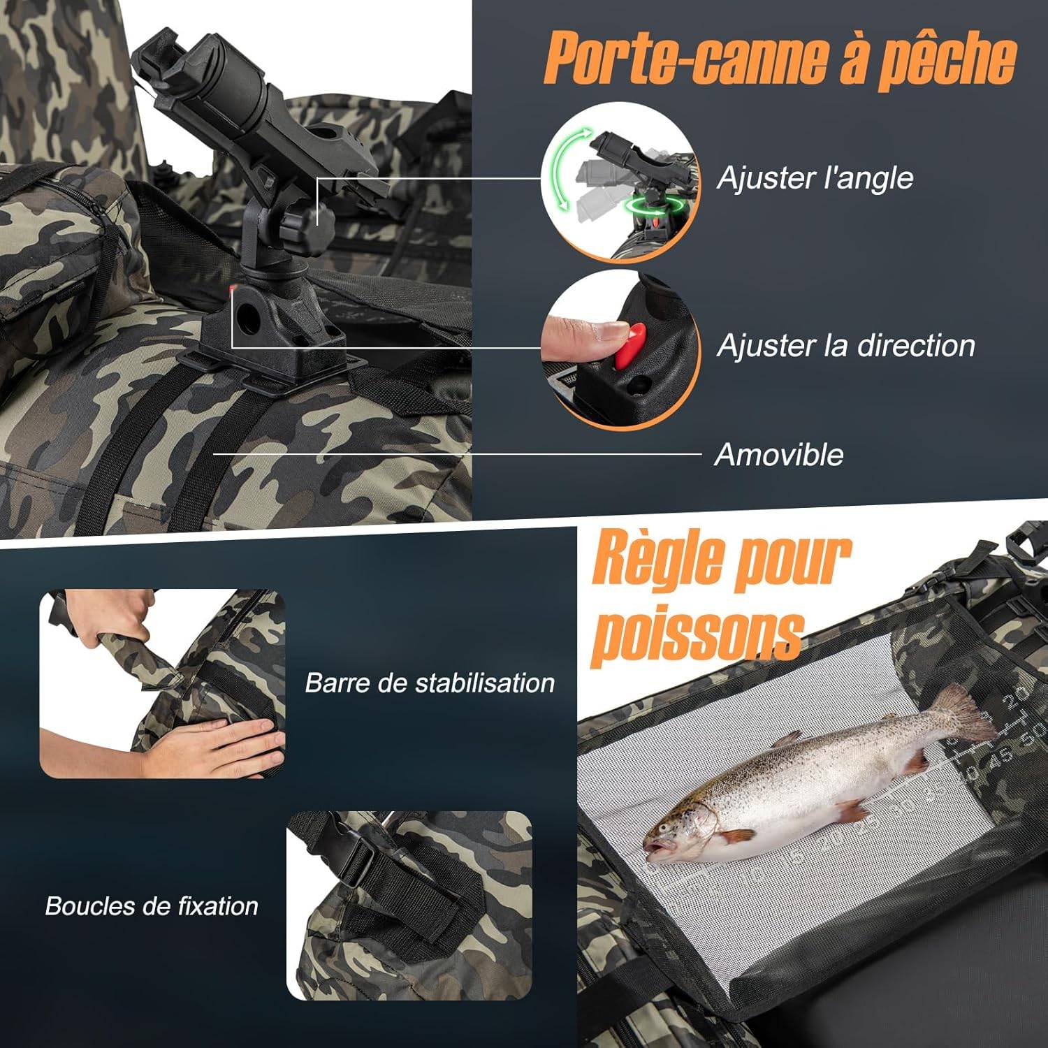 Bateau de Pêche Gonflable avec Dossier et Pagaie, Bateau Gonflable avec Règle à Poisson Support de Canne Poches de Rangement Palmes Pompe - Image 3
