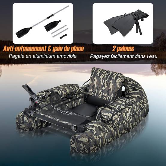 Bateau de Pêche Gonflable avec Dossier et Pagaie, Bateau Gonflable avec Règle à Poisson Support de Canne Poches de Rangement Palmes Pompe - Image 6