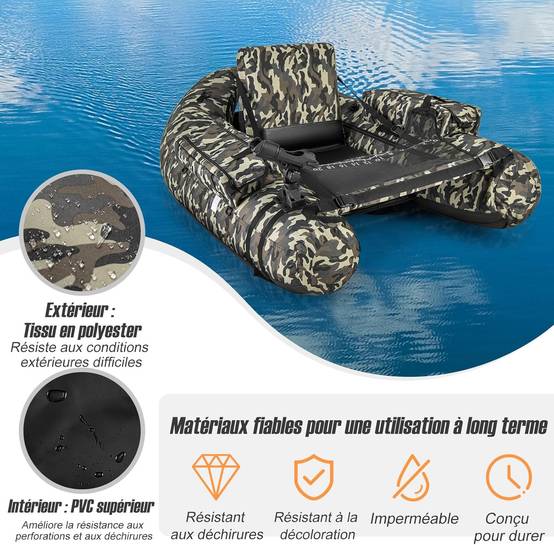 Bateau de Pêche Gonflable avec Dossier et Pagaie, Bateau Gonflable avec Règle à Poisson Support de Canne Poches de Rangement Palmes Pompe - Image 9