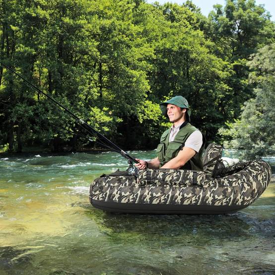 Bateau de Pêche Gonflable avec Dossier et Pagaie, Bateau Gonflable avec Règle à Poisson Support de Canne Poches de Rangement Palmes Pompe - Image 2