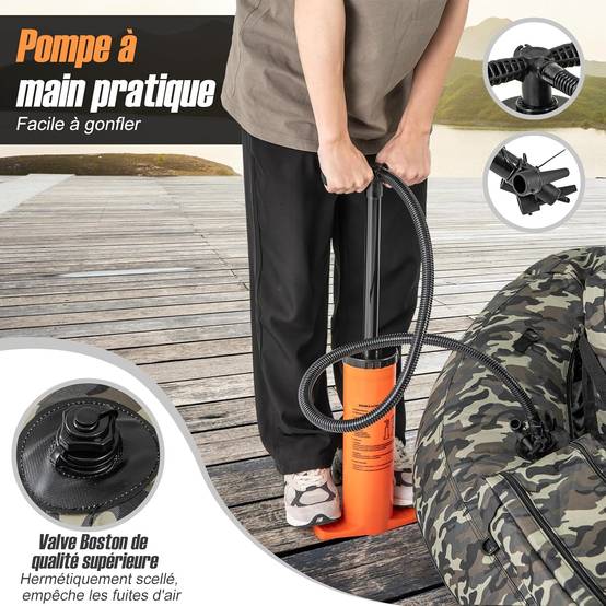 Bateau de Pêche Gonflable avec Dossier et Pagaie, Bateau Gonflable avec Règle à Poisson Support de Canne Poches de Rangement Palmes Pompe - Image 7