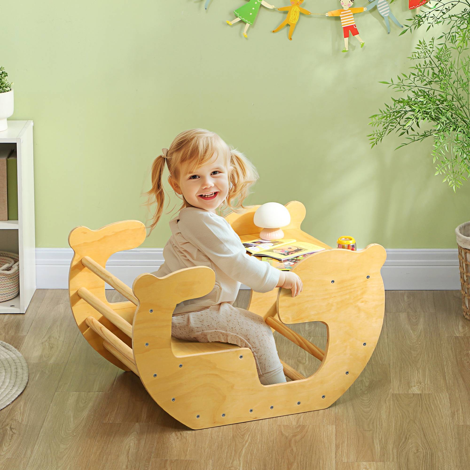 Arche d'escalade pour enfants, table à jouets pour enfants 18-48 mois, design 2 en 1, charge max. 50 kg, bois naturel - Image 3