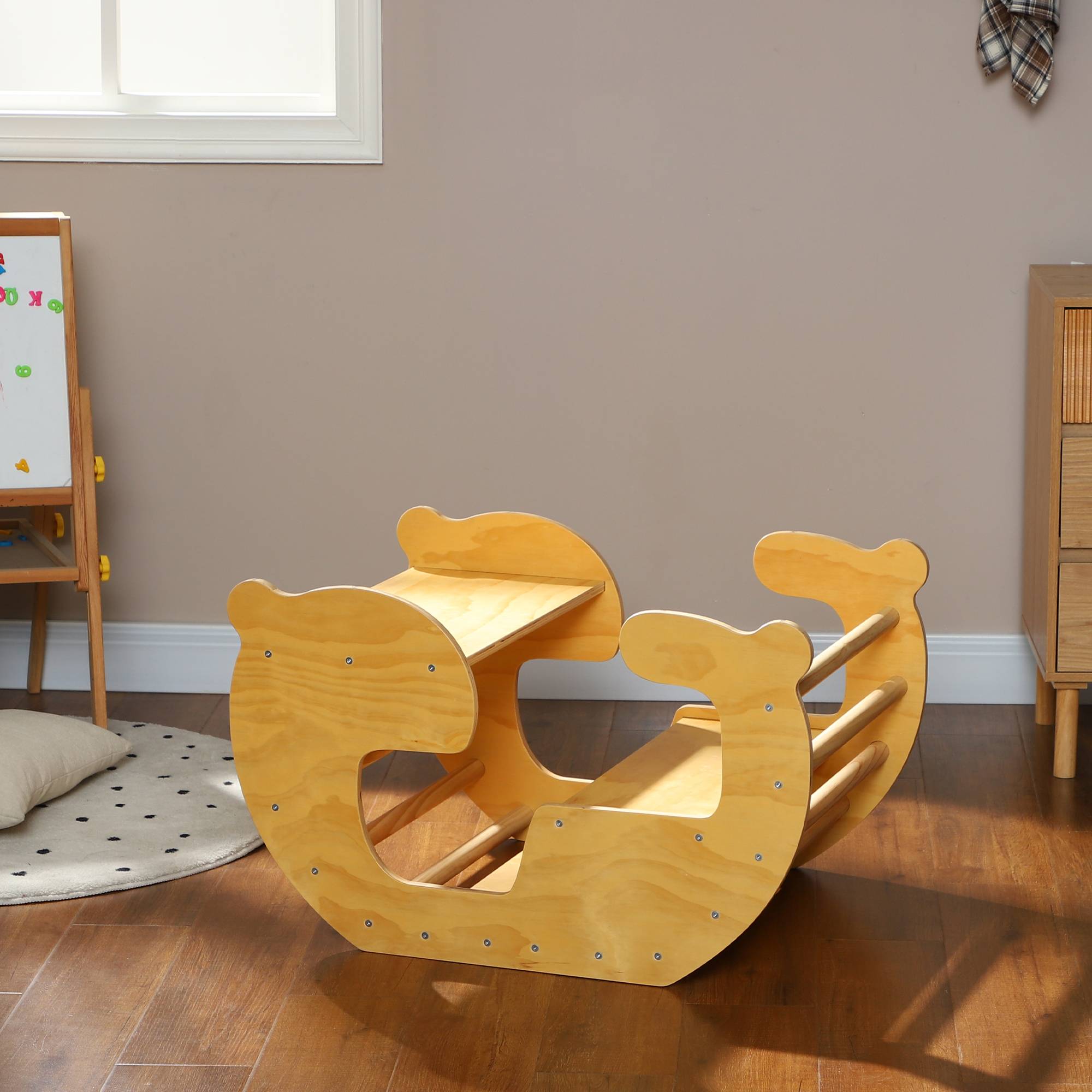 Arche d'escalade pour enfants, table à jouets pour enfants 18-48 mois, design 2 en 1, charge max. 50 kg, bois naturel - Image 4
