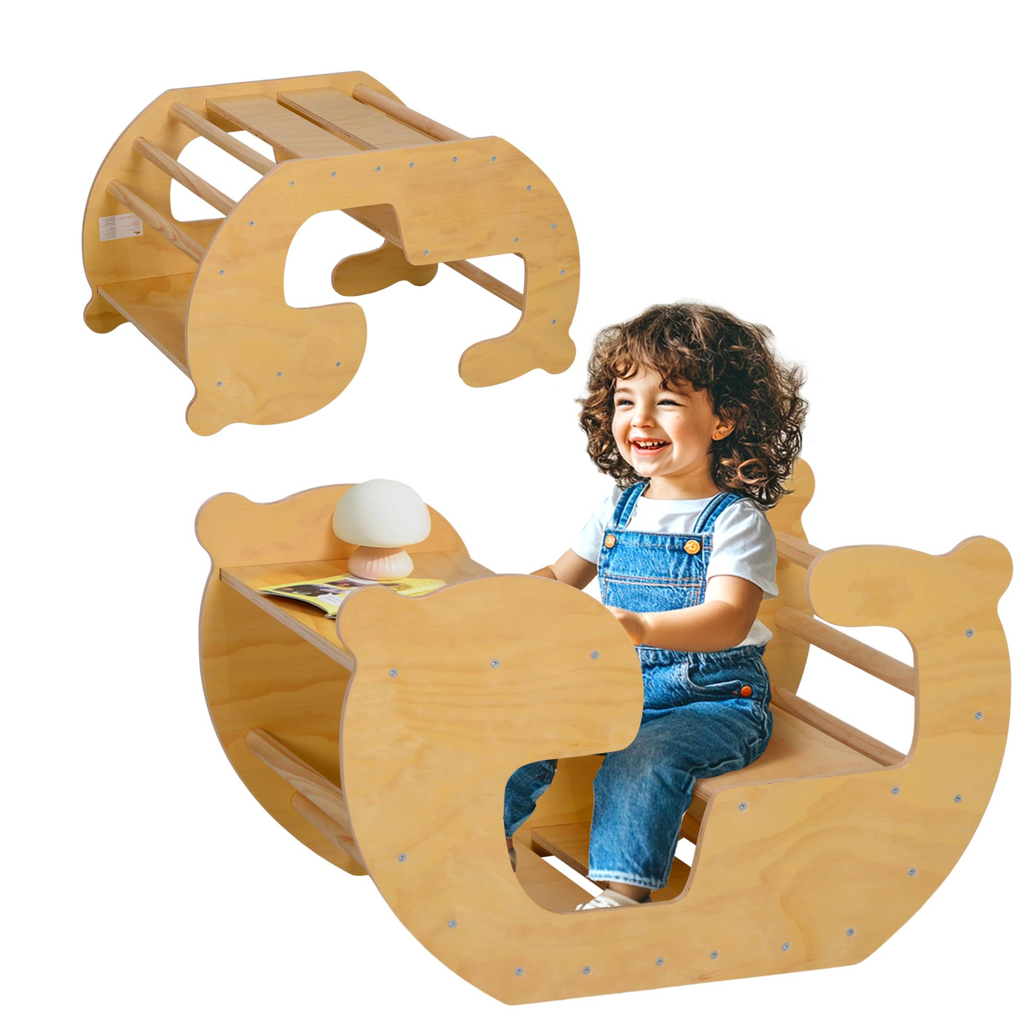 Arche d'escalade pour enfants, table à jouets pour enfants 18-48 mois, design 2 en 1, charge max. 50 kg, bois naturel - Image 1