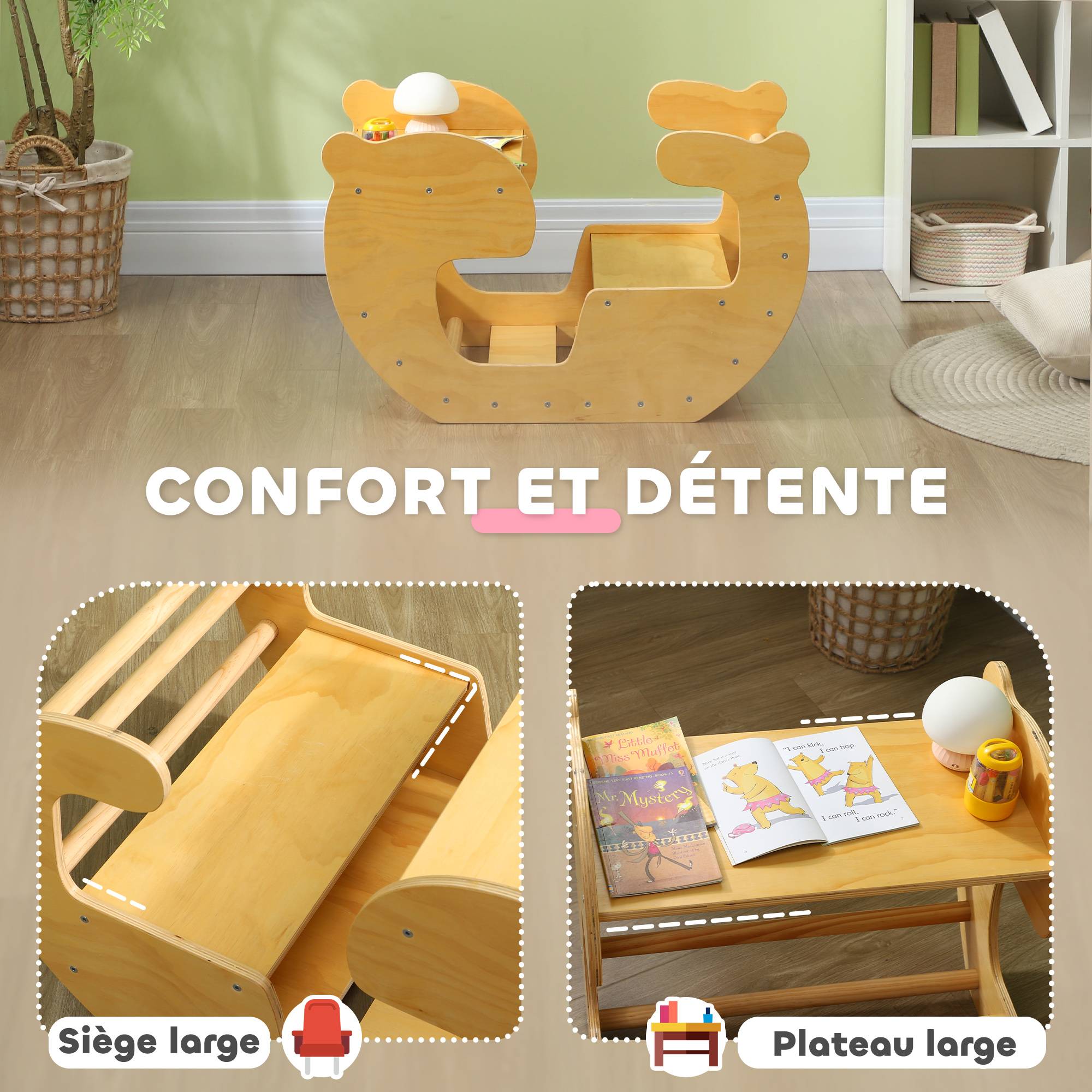 Arche d'escalade pour enfants, table à jouets pour enfants 18-48 mois, design 2 en 1, charge max. 50 kg, bois naturel - Image 7