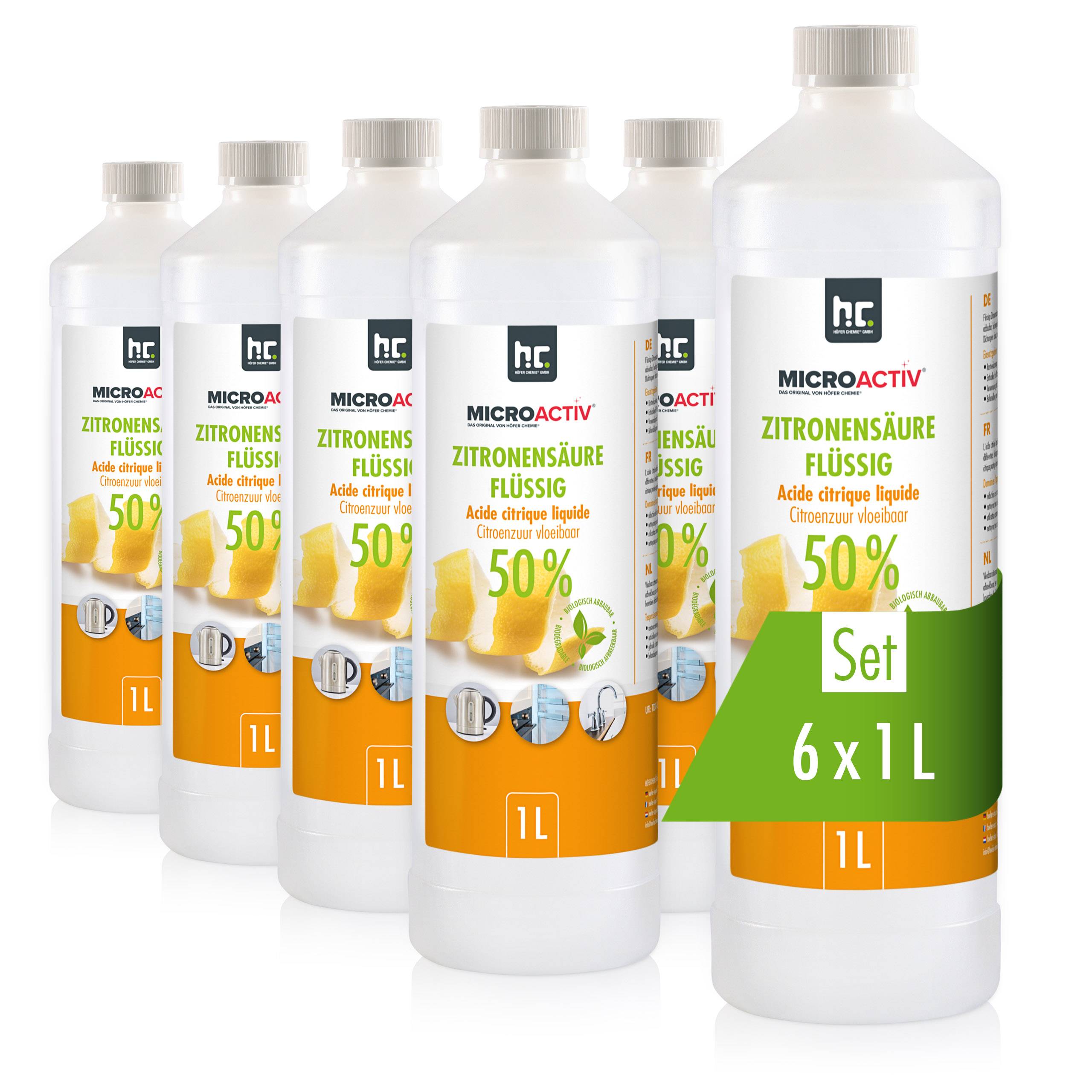 Acide Citrique Liquide 50% MICROACTIV® détartrant en bouteille de 1 L x 6