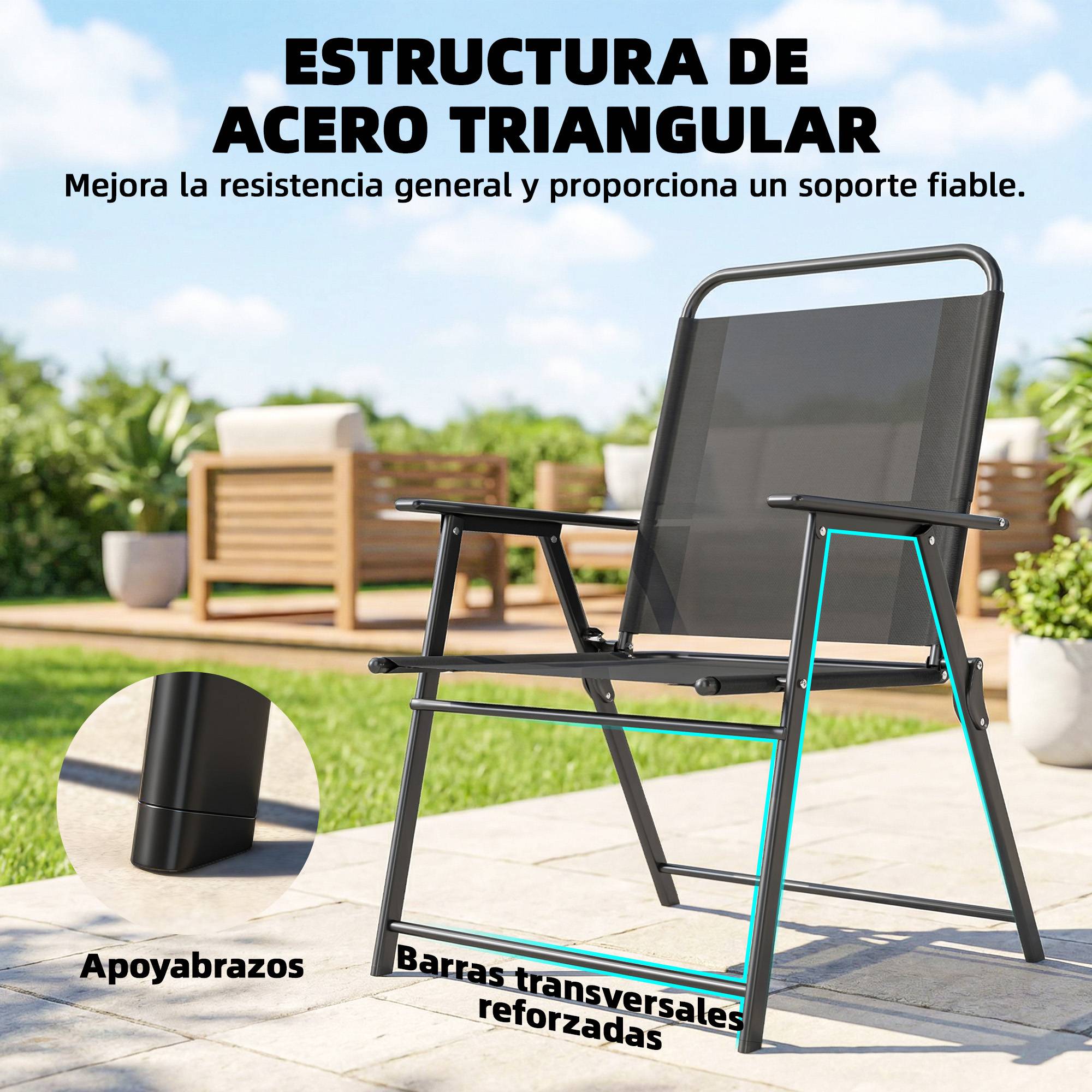 Lot 4 chaises pliantes métal textilène camping terrasse assise large 65x60x94 cm noir - ComfortXL Outdoor Living - Image 10