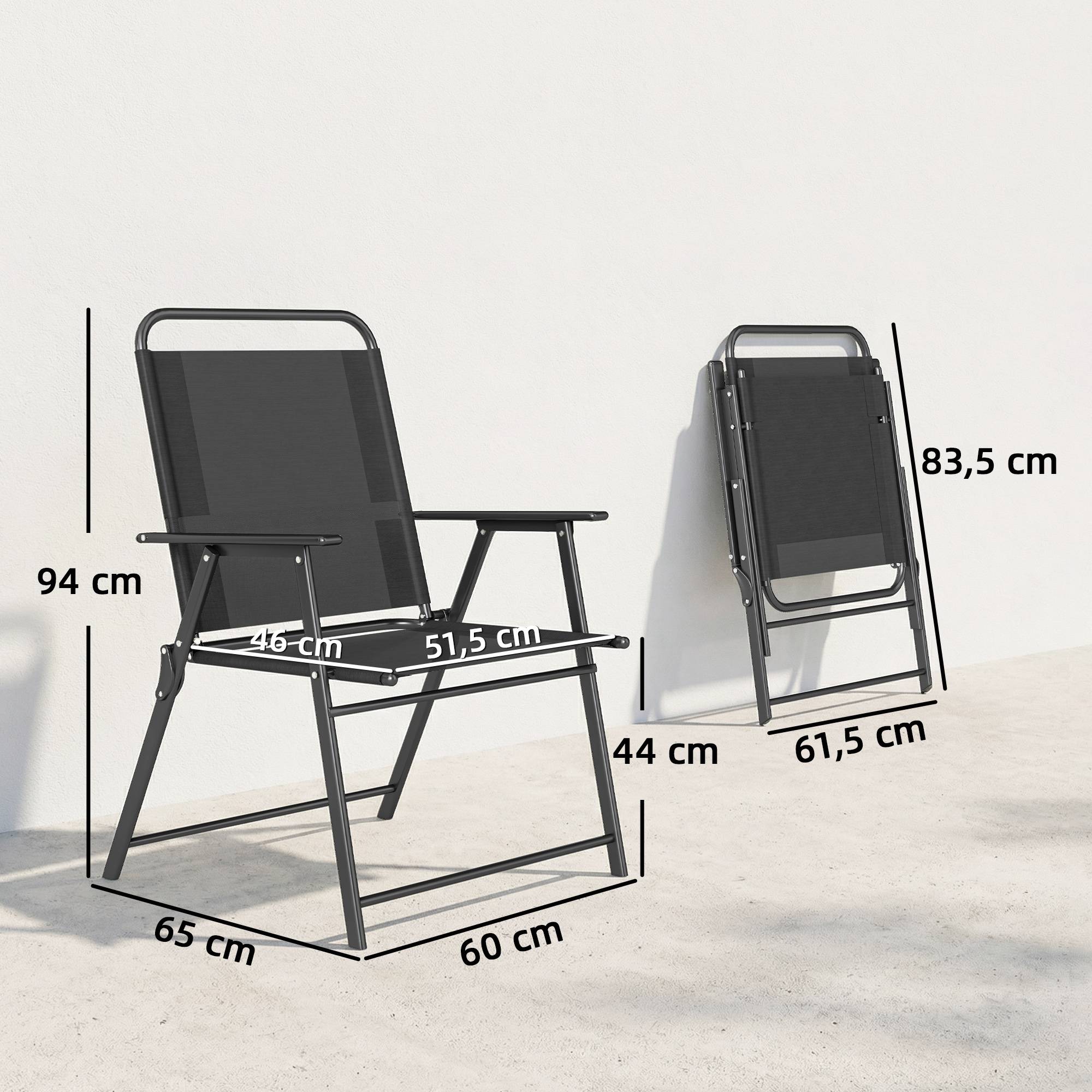 Lot 4 chaises pliantes métal textilène camping terrasse assise large 65x60x94 cm noir - ComfortXL Outdoor Living - Image 5