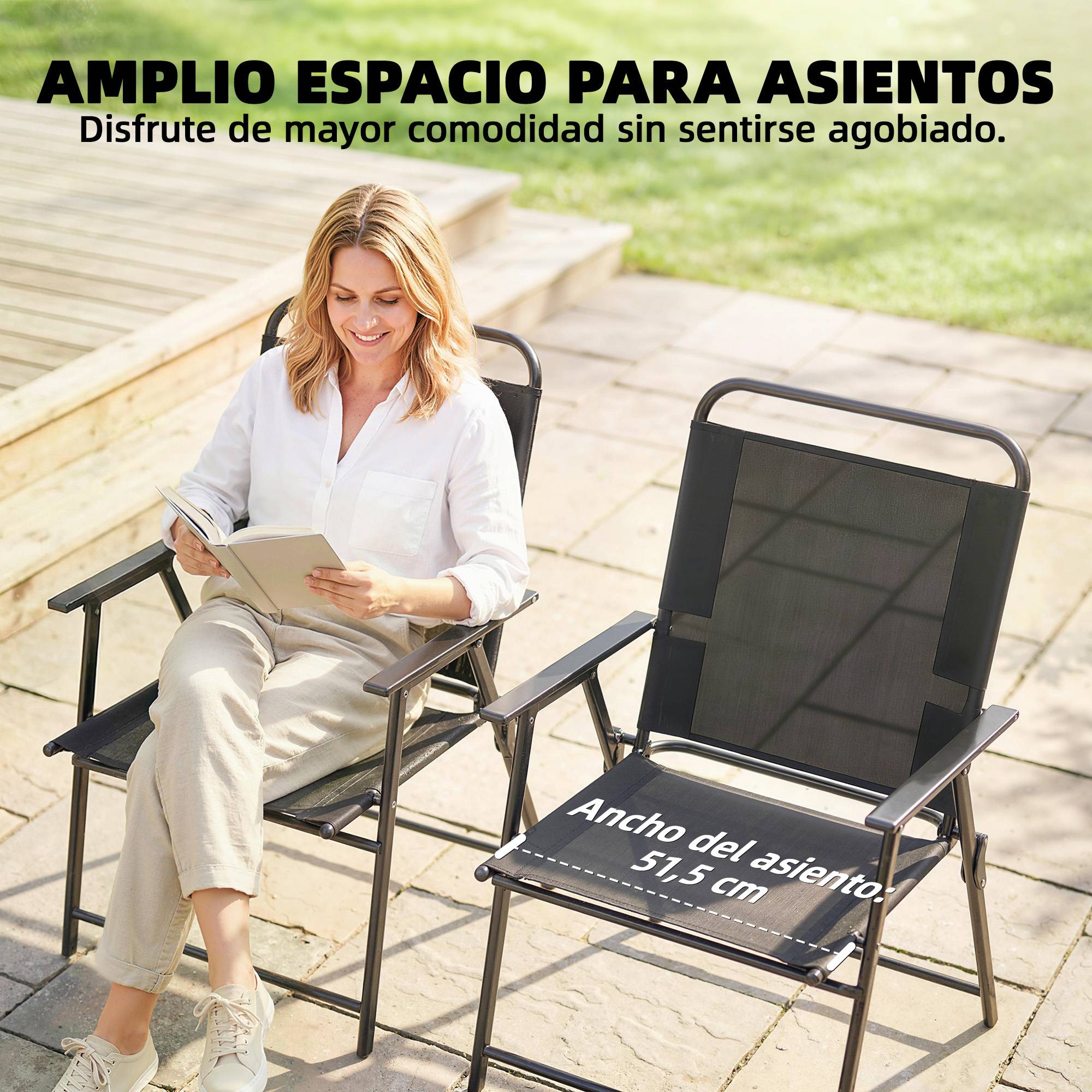 Lot 4 chaises pliantes métal textilène camping terrasse assise large 65x60x94 cm noir - ComfortXL Outdoor Living - Image 7