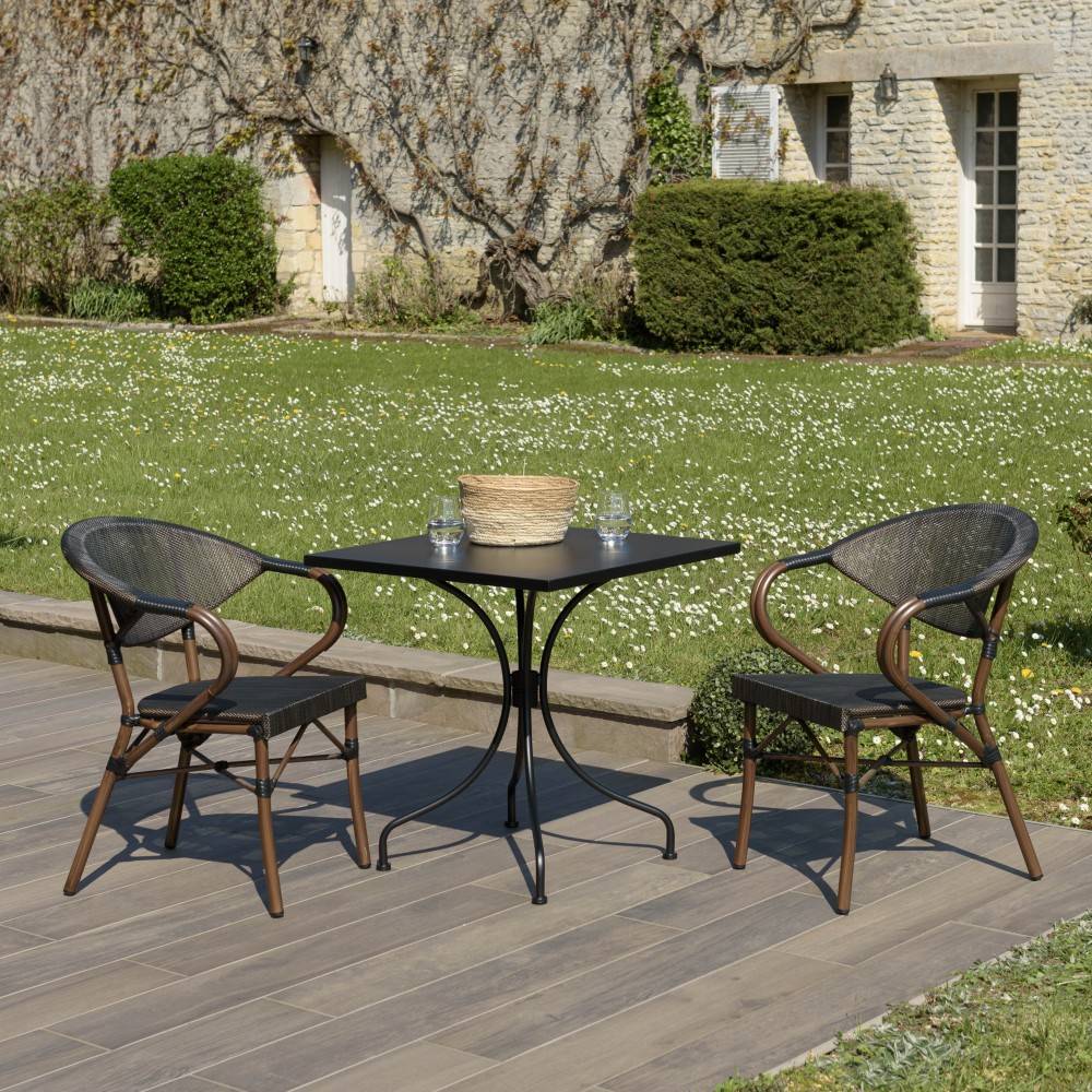 VIANNEY - nsemble de jardin en acier table 70x70cm et 2 chaises marron - Image 2