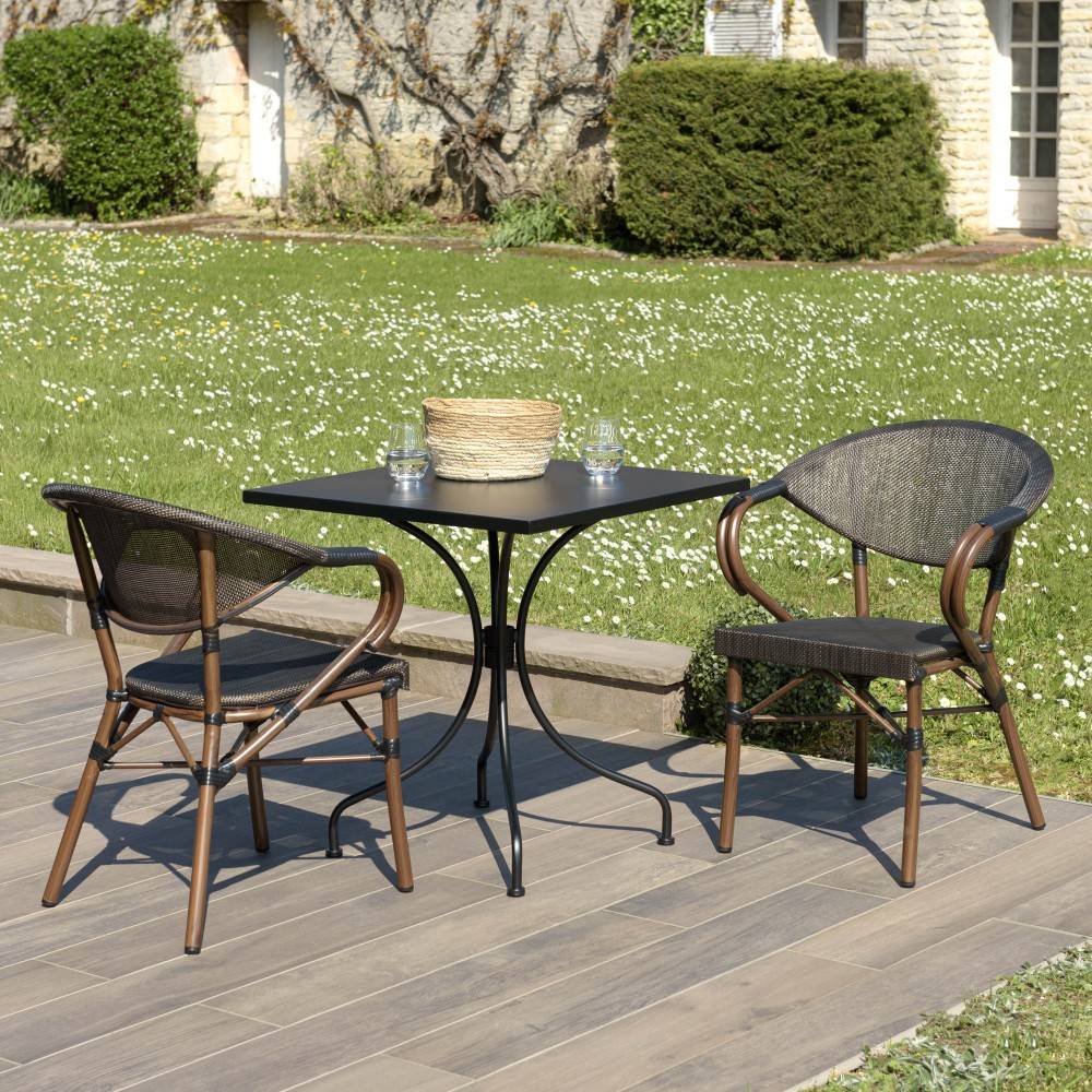 VIANNEY - nsemble de jardin en acier table 70x70cm et 2 chaises marron - Image 3