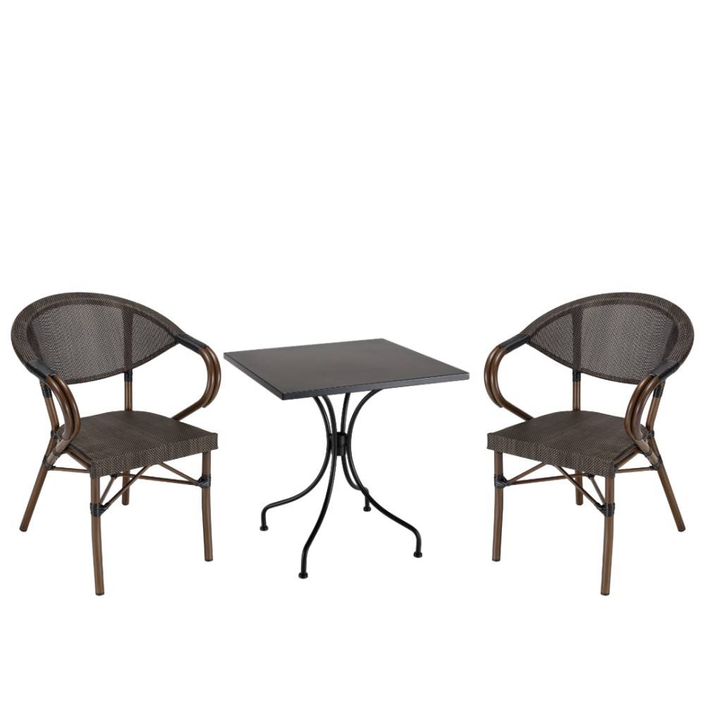 VIANNEY - nsemble de jardin en acier table 70x70cm et 2 chaises marron - Image 1