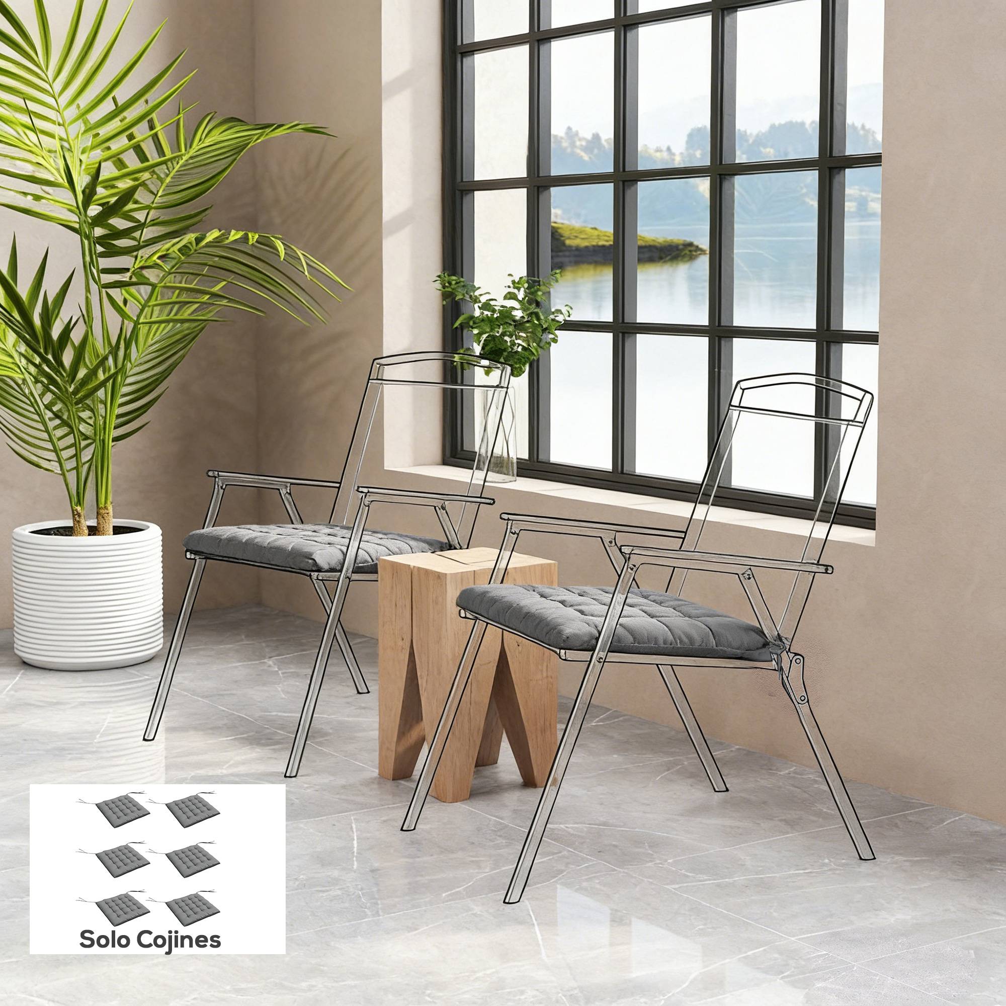 Lot de 6 coussins de chaise de jardin rembourrés 40x40 cm avec rubans gris - Image 4