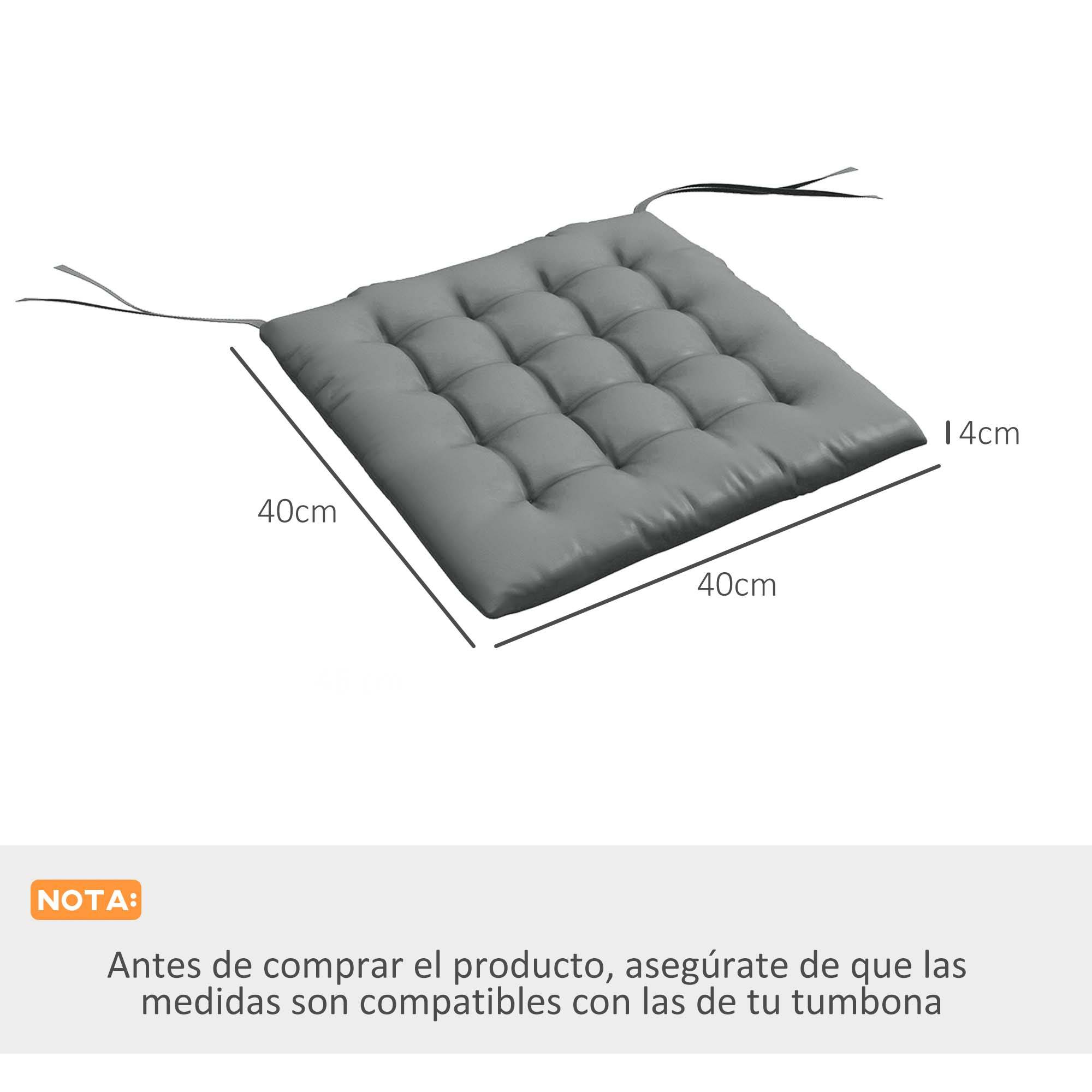 Lot de 6 coussins de chaise de jardin rembourrés 40x40 cm avec rubans gris - Image 5