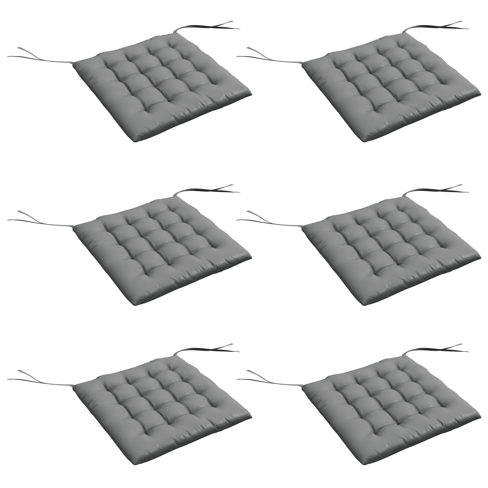 Lot de 6 coussins de chaise de jardin rembourrés 40x40 cm avec rubans gris
