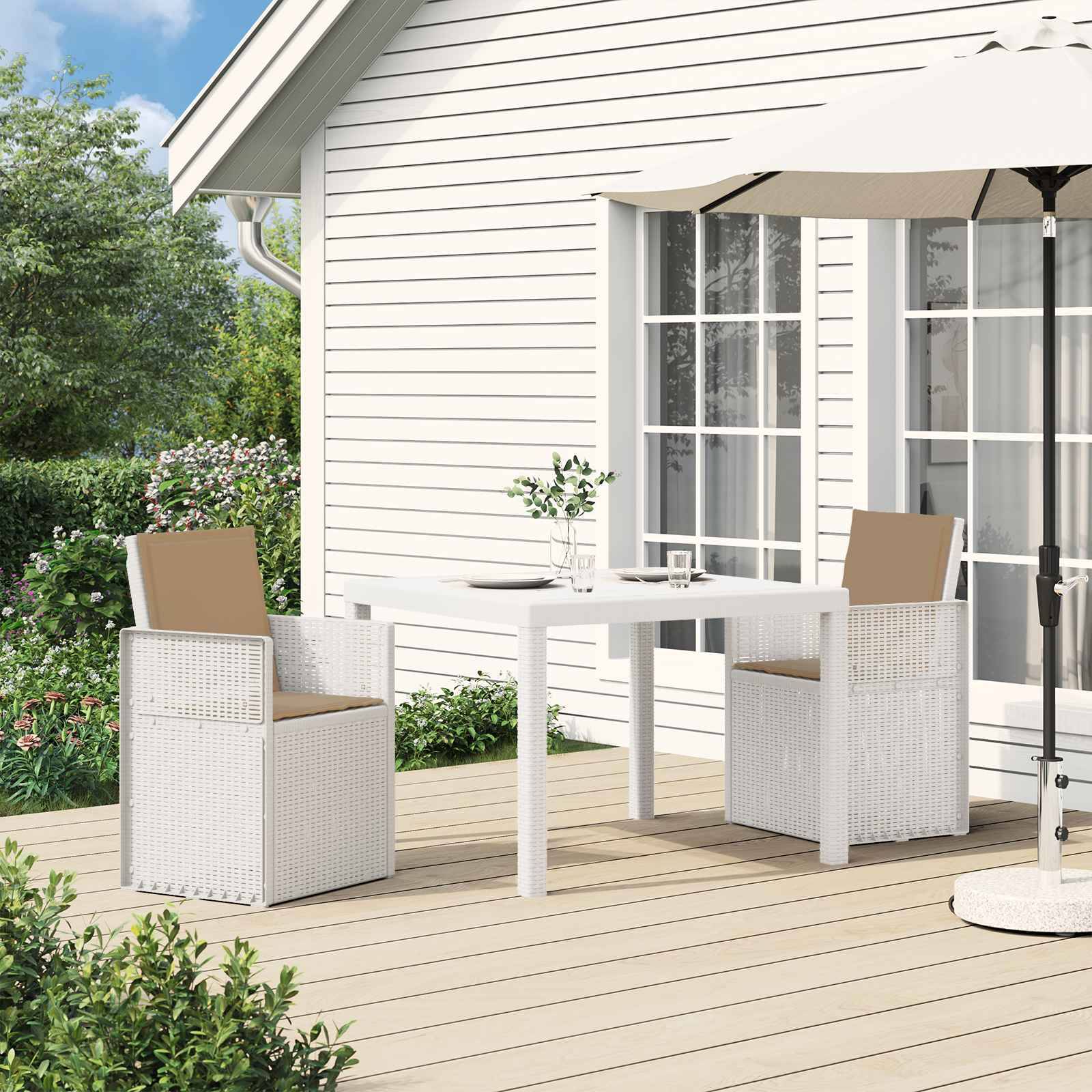 Vidaxl - Ensemble de salle à manger pour jardin 3 pcs-Salons de jardin Blanc et taupe PP - Image 1