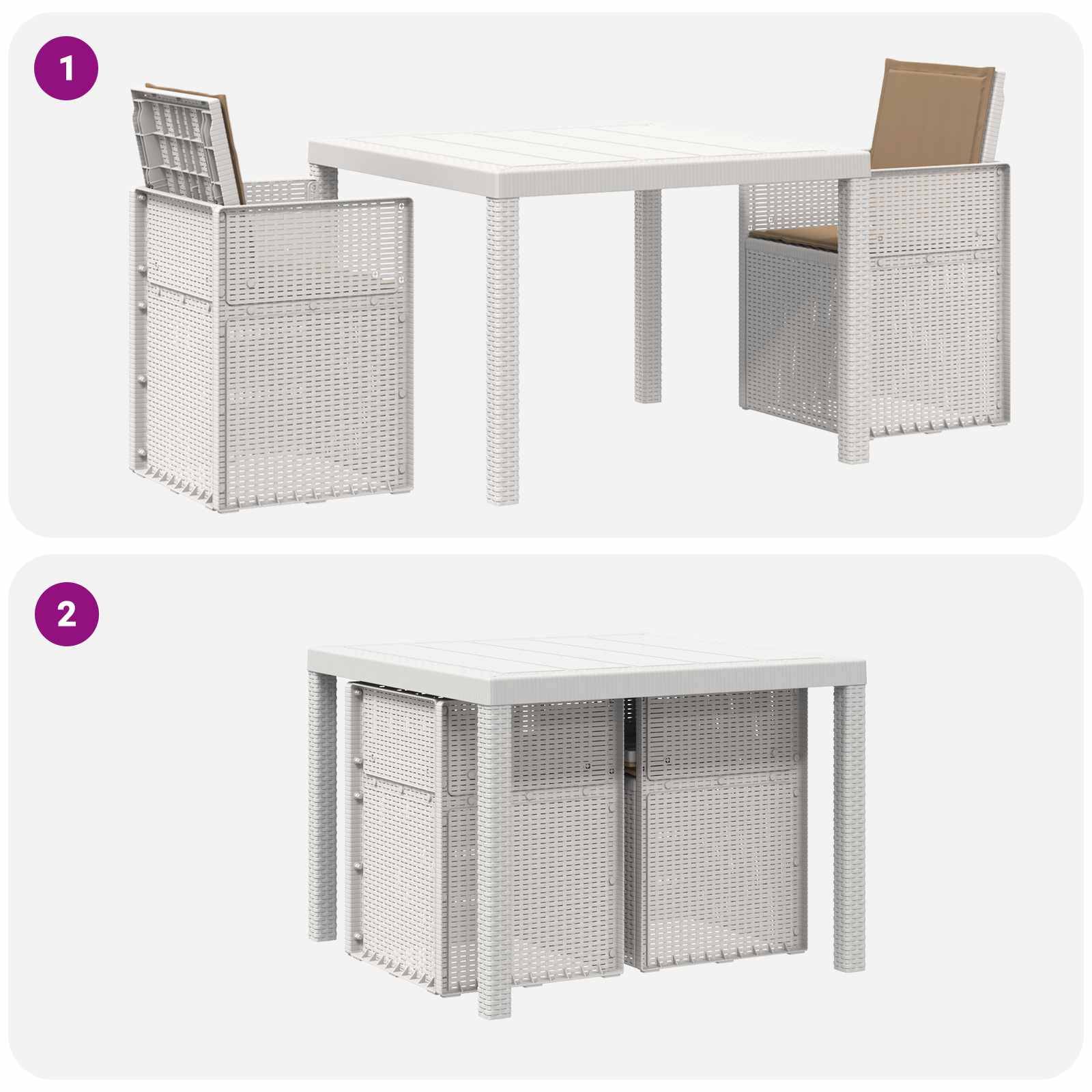 Vidaxl - Ensemble de salle à manger pour jardin 3 pcs-Salons de jardin Blanc et taupe PP - Image 7