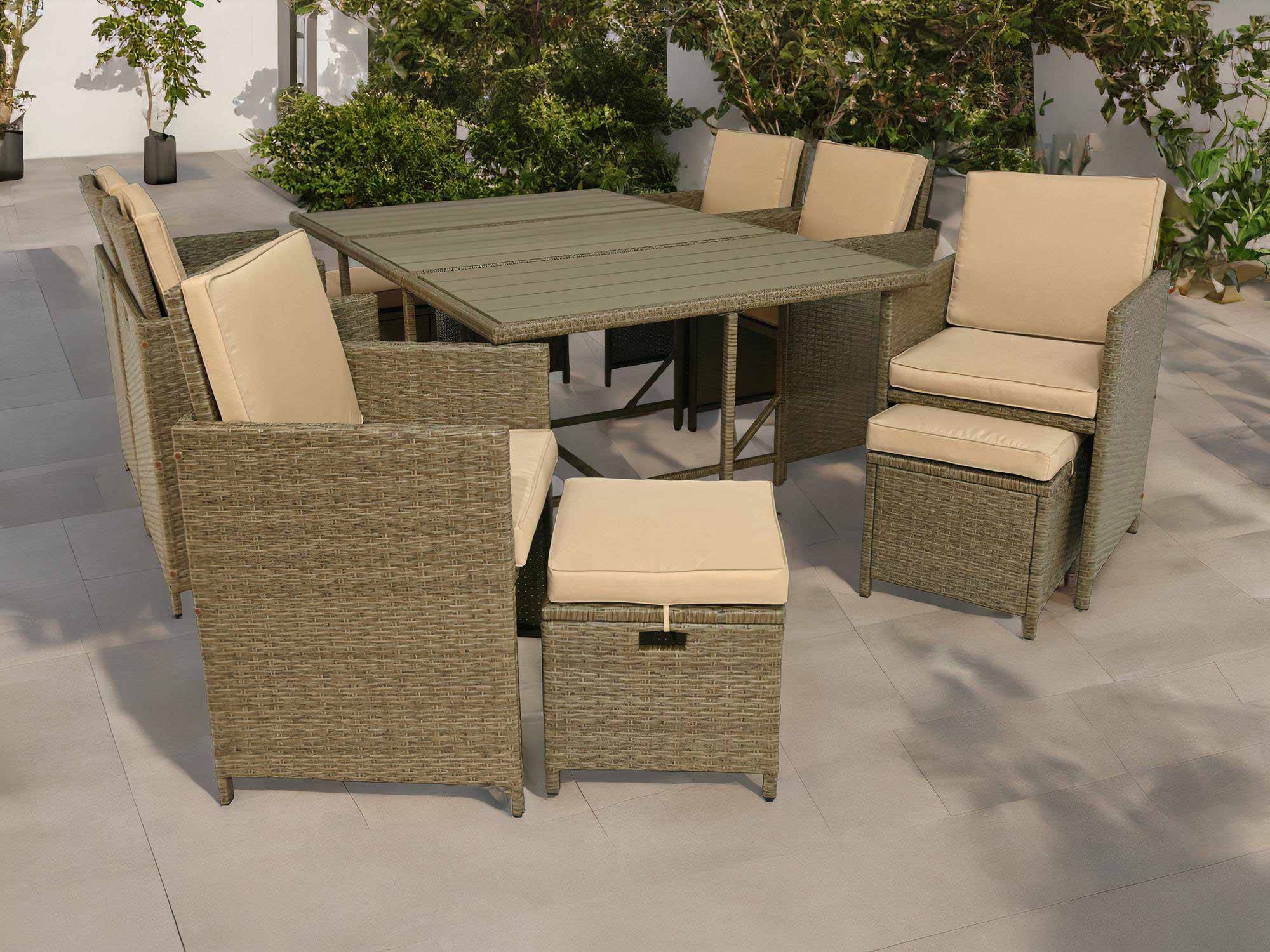 Best Mobilier - Sunny - salon de jardin encastrable 10 places - en résine tressée, plateau polywood - avec housse de protection - Best Mobilier - Imagen 2