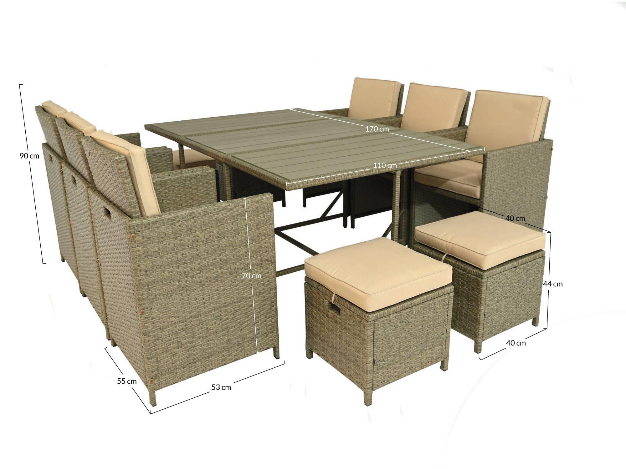Best Mobilier - Sunny - salon de jardin encastrable 10 places - en résine tressée, plateau polywood - avec housse de protection - Best Mobilier - Imagen 7