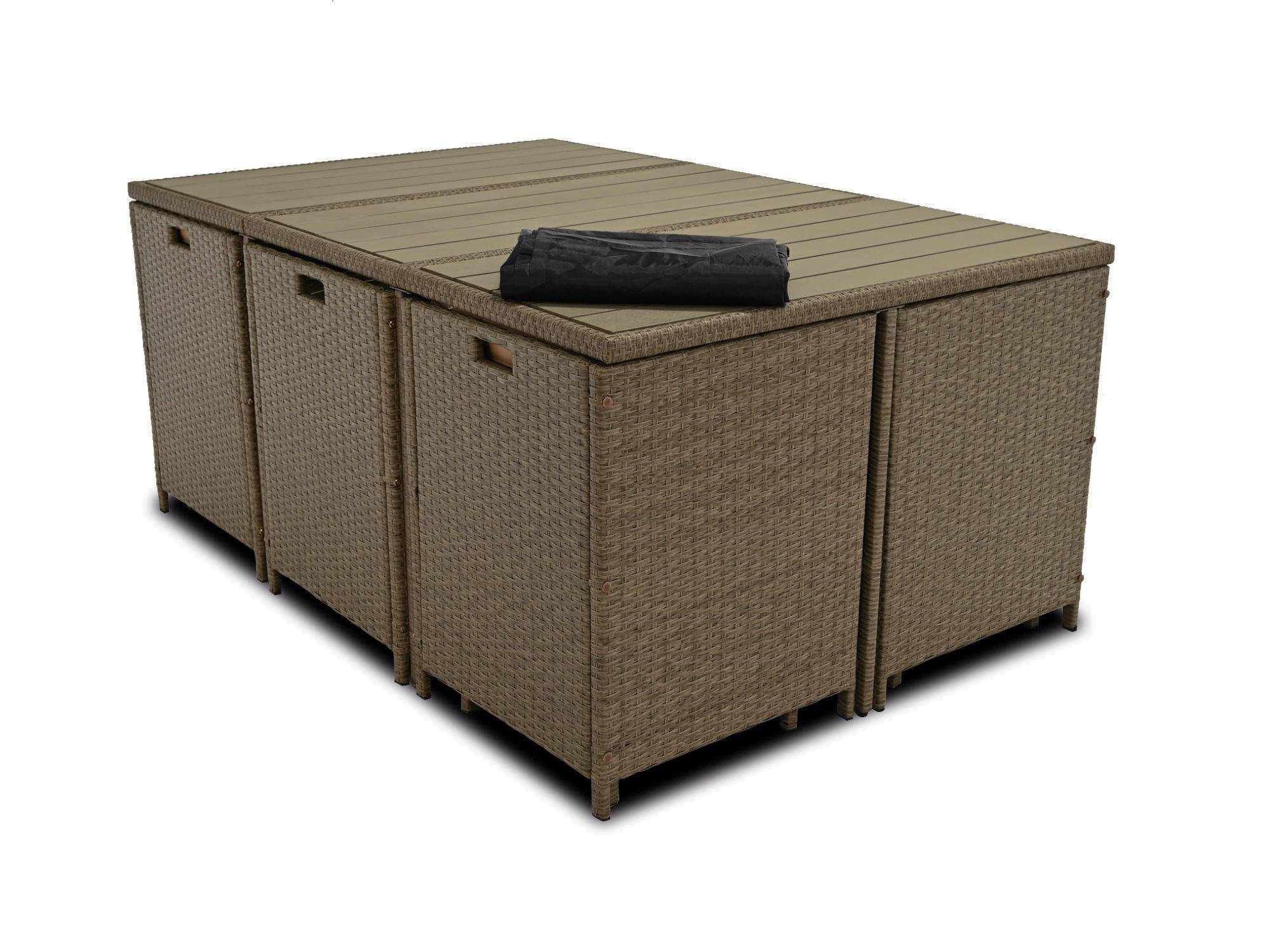 Best Mobilier - Sunny - salon de jardin encastrable 10 places - en résine tressée, plateau polywood - avec housse de protection - Best Mobilier - Imagen 4