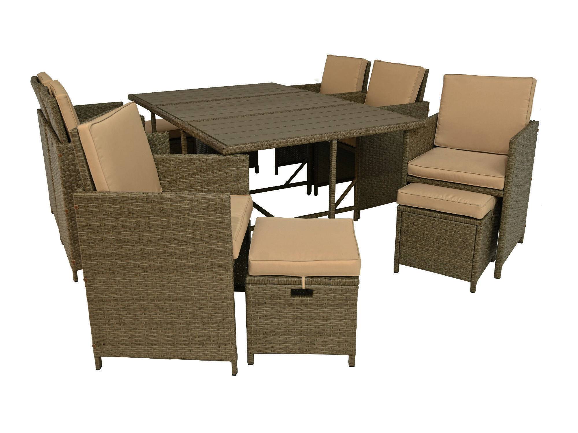 Best Mobilier - Sunny - salon de jardin encastrable 10 places - en résine tressée, plateau polywood - avec housse de protection - Best Mobilier - Imagen 1