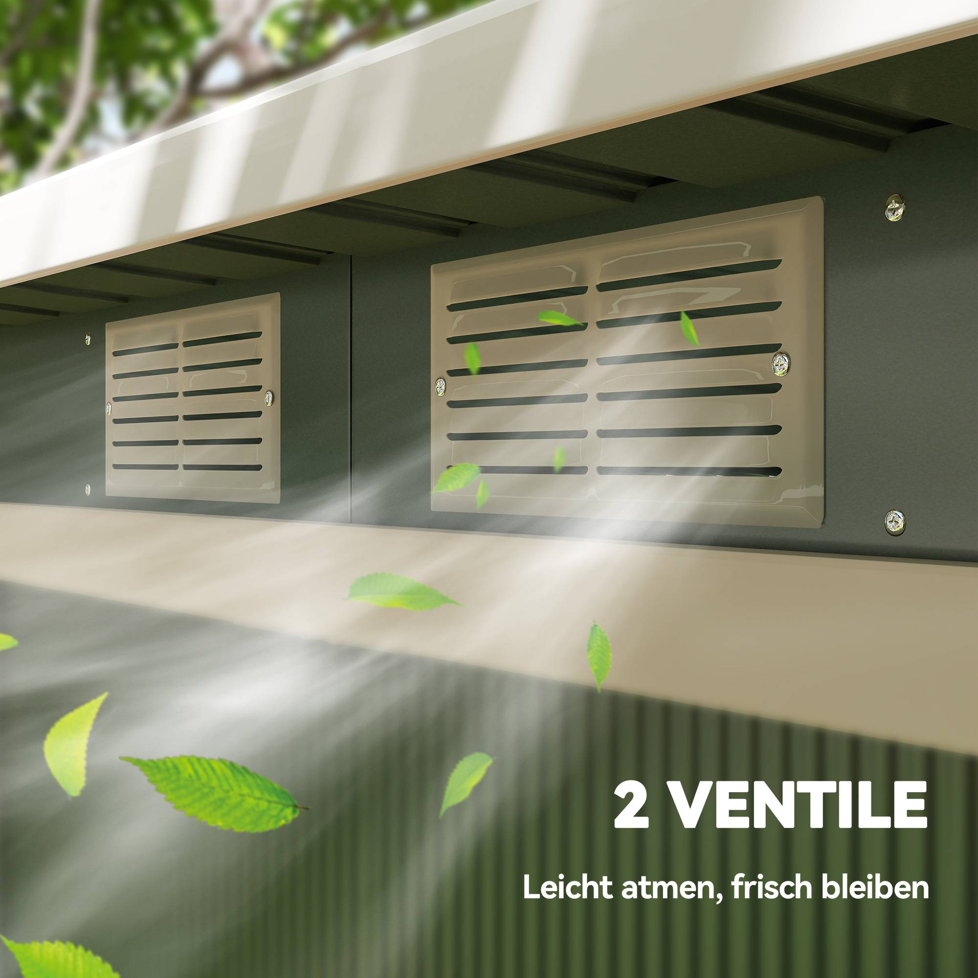 Abri métal 6,3m³ 280x130x172cm toit appentis porte coulissante étanche anthracite vert clair - Image 10