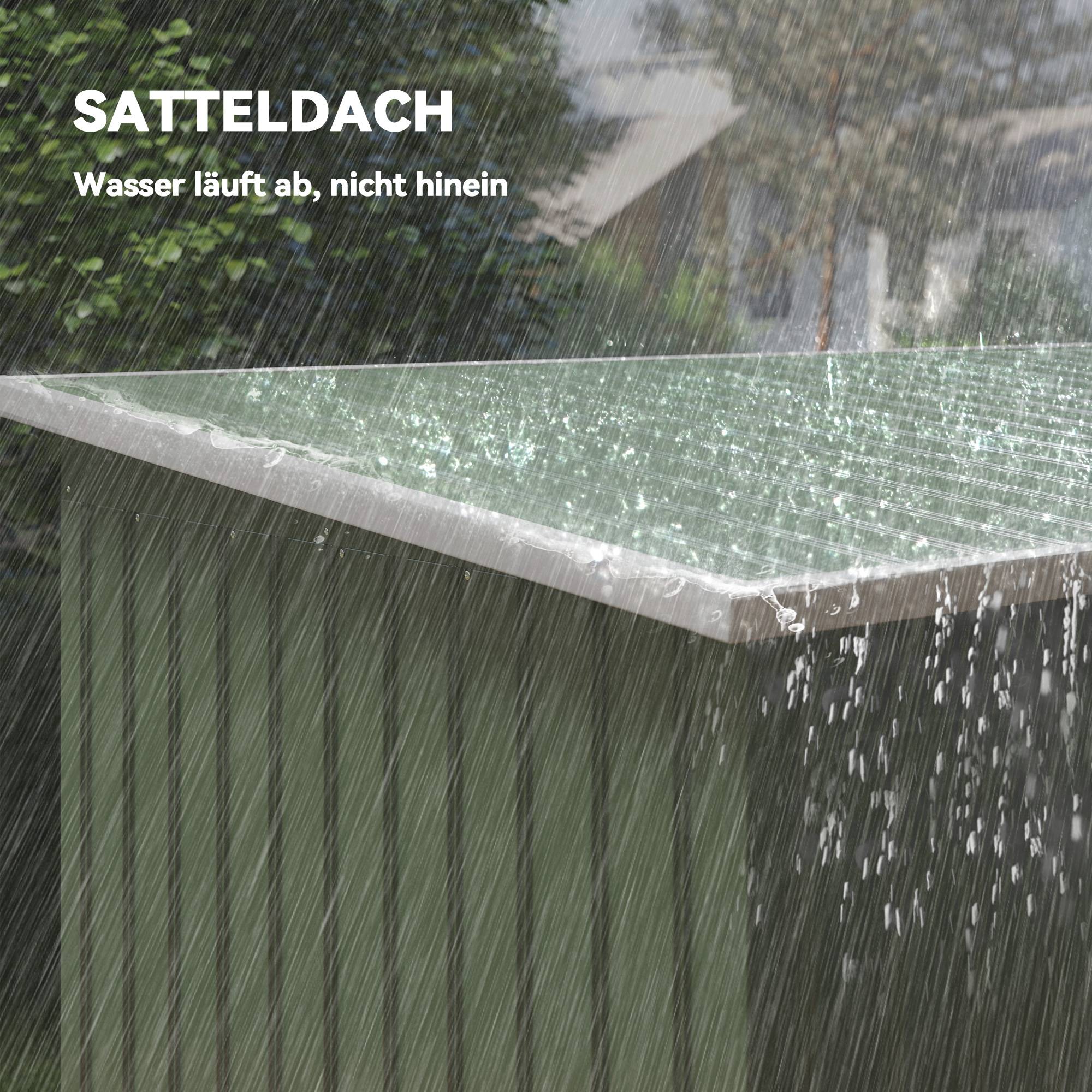 Abri métal 6,3m³ 280x130x172cm toit appentis porte coulissante étanche anthracite vert clair - Image 9