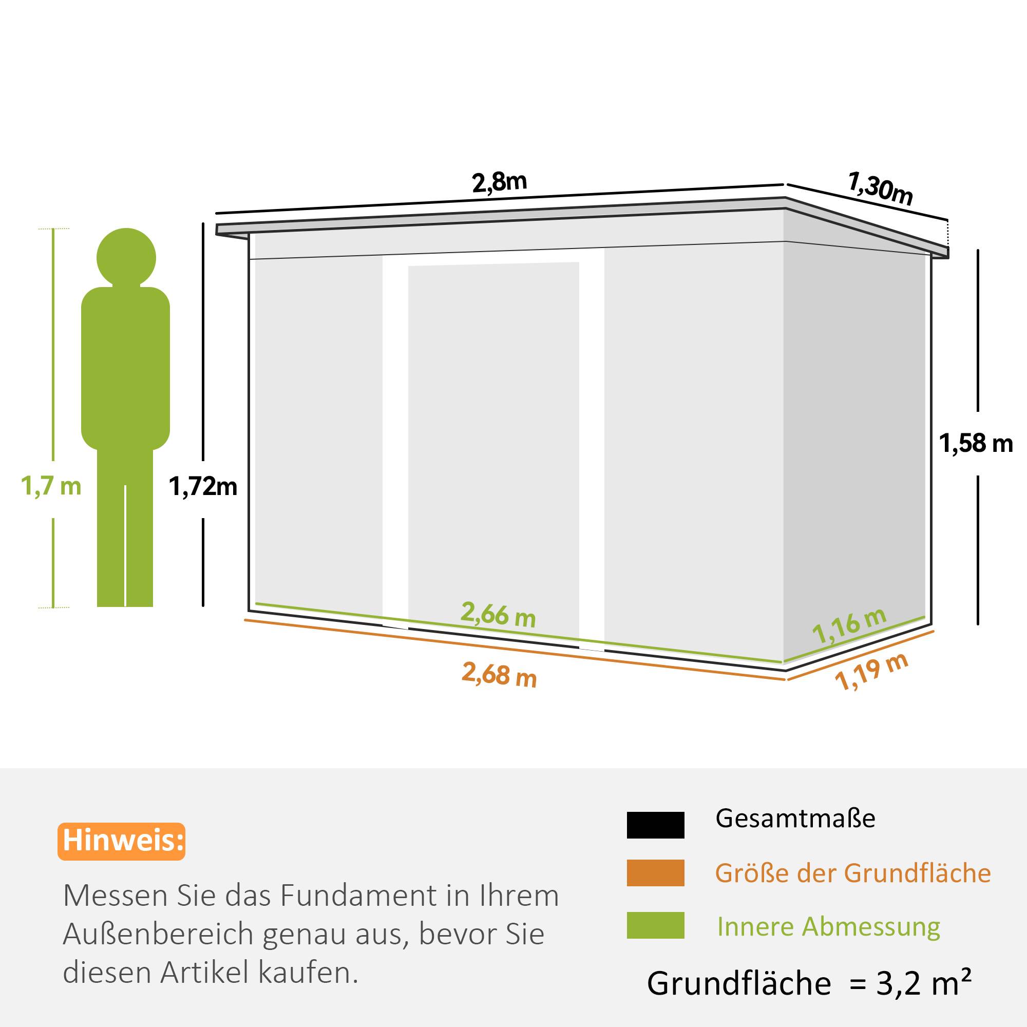 Abri métal 6,3m³ 280x130x172cm toit appentis porte coulissante étanche anthracite vert clair - Image 5