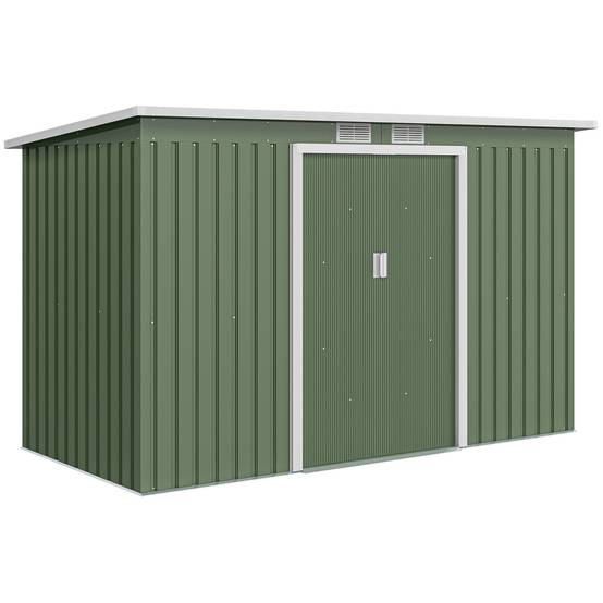 Abri métal 6,3m³ 280x130x172cm toit appentis porte coulissante étanche anthracite vert clair - Image 1