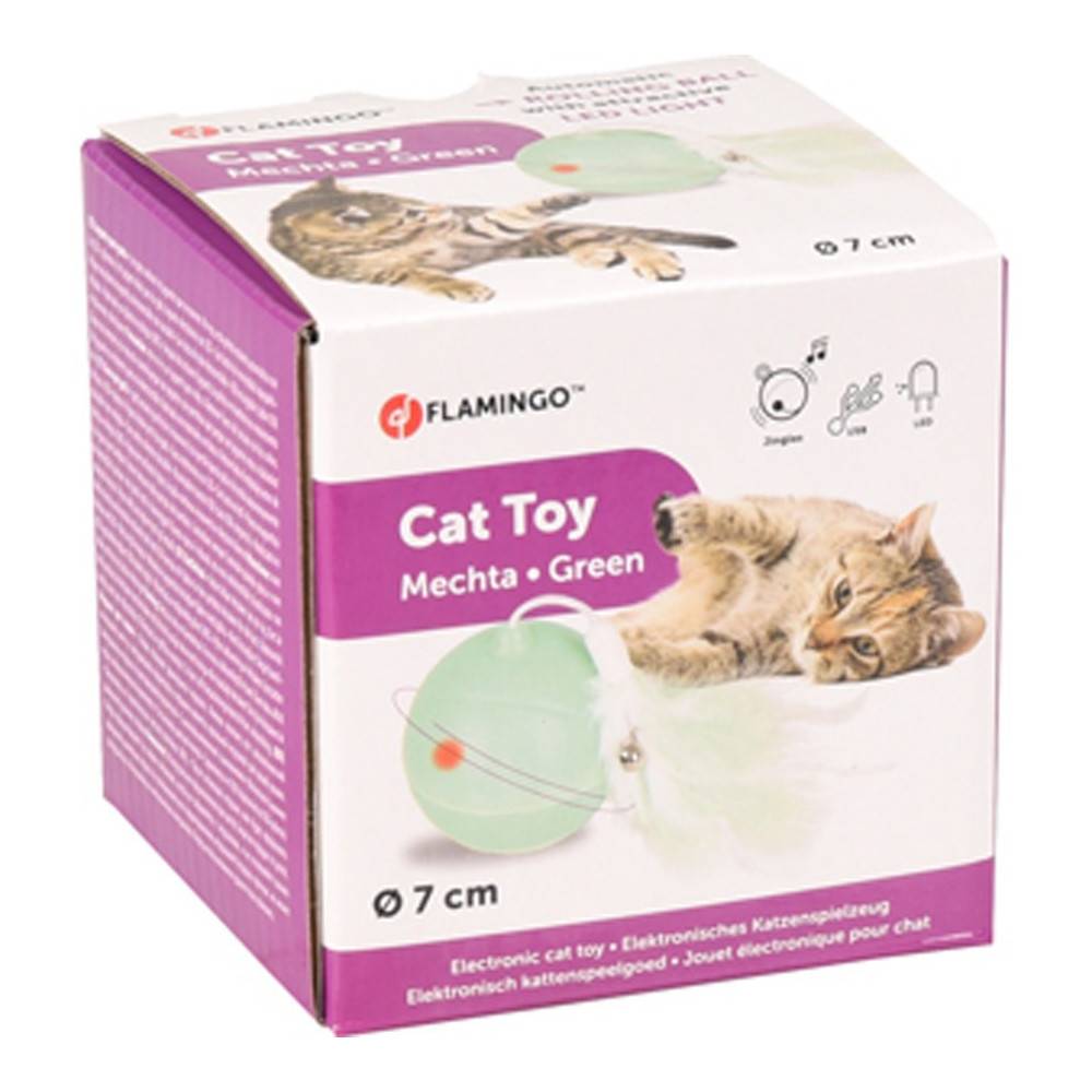 Balle ø 7 cm. magic Mechta 2 en 1 a LED et plumeau . couleur verte. pour chat. - Imagen 4