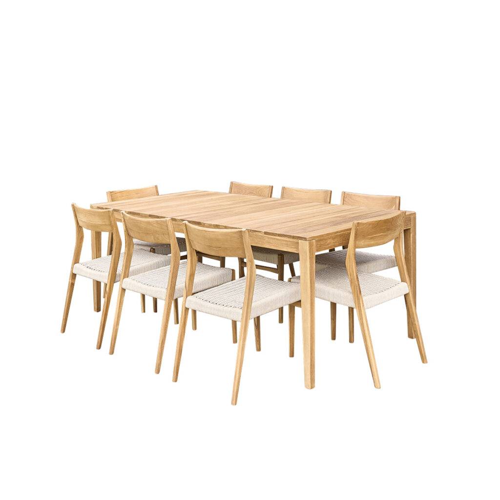 Wilsa Garden - Salon de jardin bois teck 8 places avec cordage beige CALVI - Imagen 2