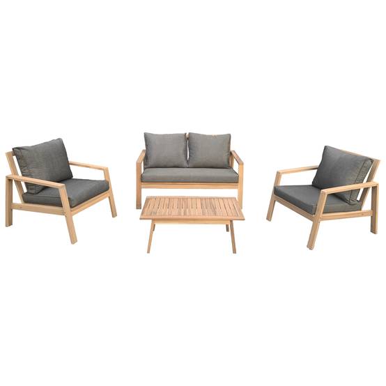 Salon de jardin en acacia 4 places GILI - coussins gris - HAPPY GARDEN - Image 1