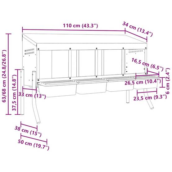 Pondoir nichoir 4 compartiments acier pour poules avec pieds ajustables et toit 110cm argent - ComfortXL Outdoor Living - Image 9