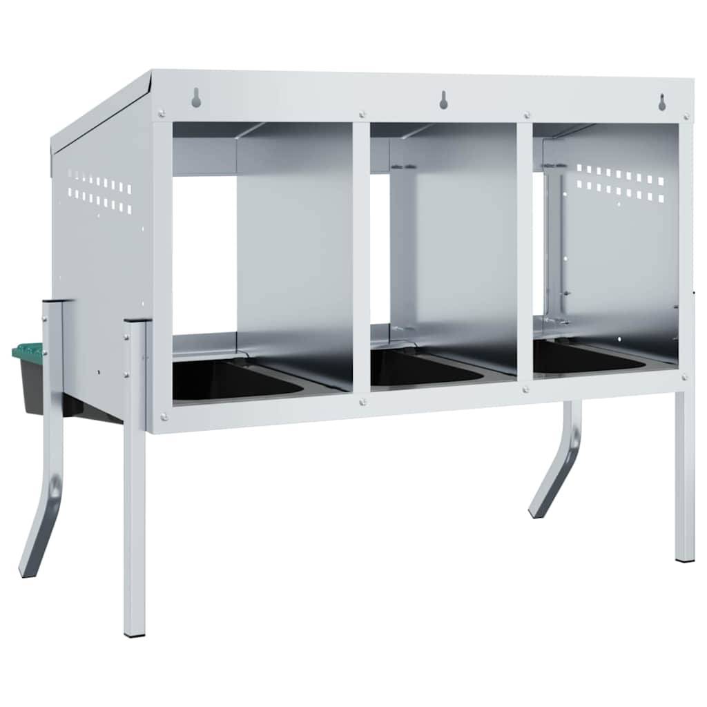 Pondoir nichoir 4 compartiments acier pour poules avec pieds ajustables et toit 110cm argent - ComfortXL Outdoor Living - Image 7