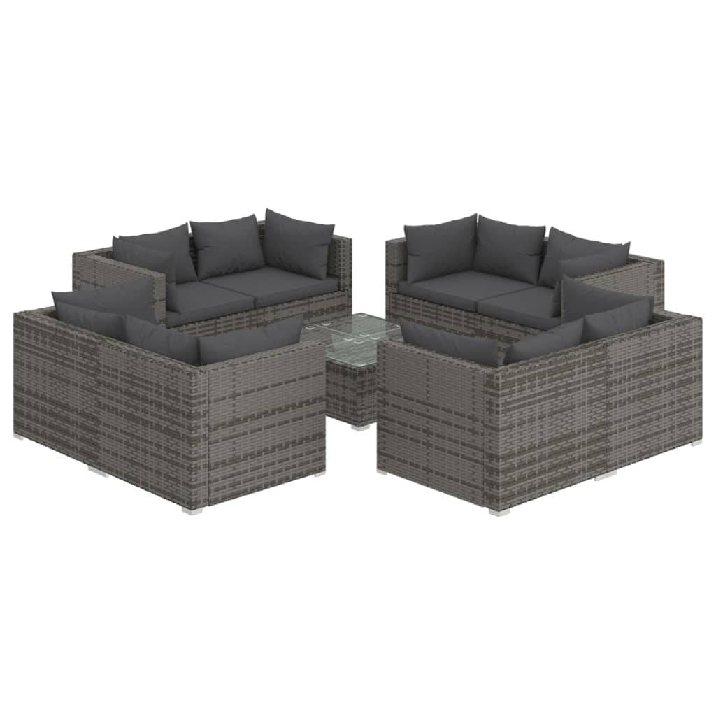 Helloshop26 - Salon de jardin meuble d'extérieur ensemble de mobilier 9 pièces avec coussins résine tressée gris - Imagen 1