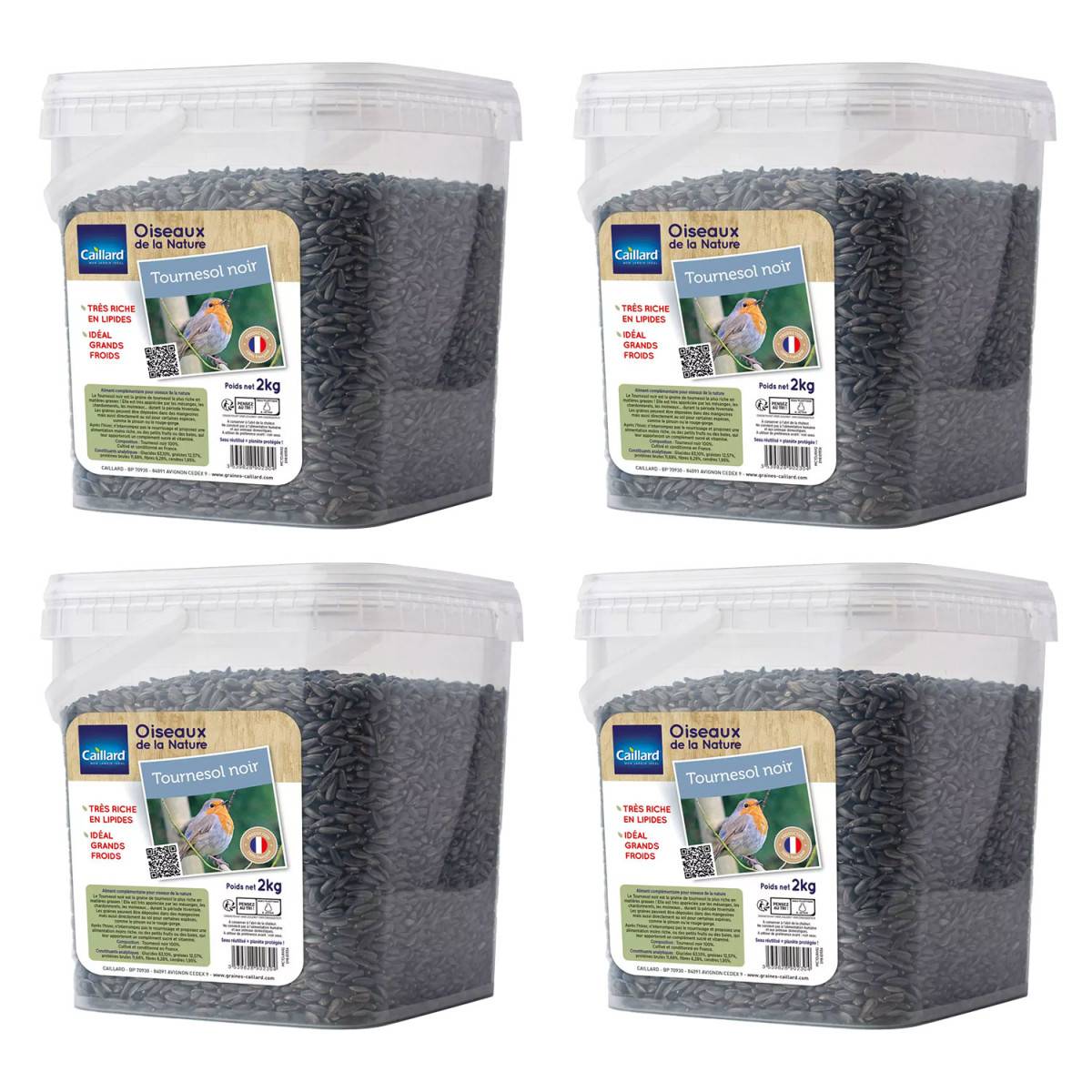 Seau de graines de tournesol noir  2 kgs pour oiseau de la nature - Lot de 4