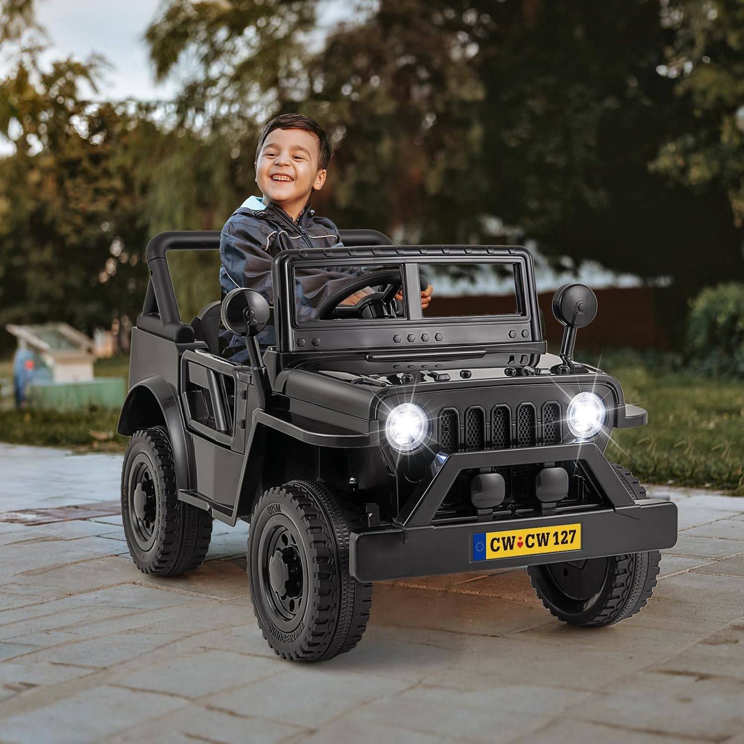 COSTWAY Voiture Électrique 12V Enfant – Télécommande 2,4G – Volant – Lumières LED, Musique, Klaxon – Démarrage Doux – Max 3,4 Km/h – Poids 30 Kg – Dès 3 Ans – Rose