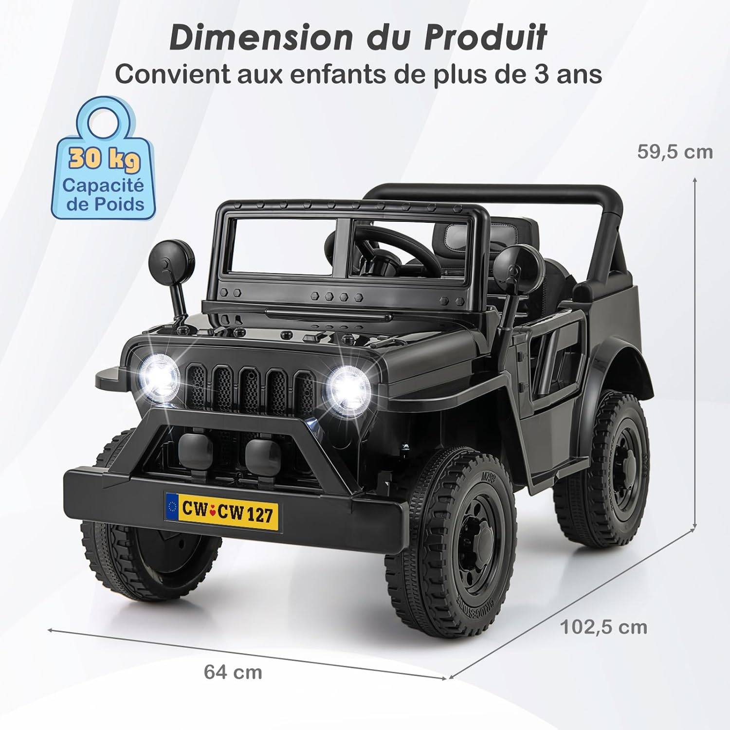 COSTWAY 12V Voiture Électrique Enfant avec Télécommande & Volant, Véhicule Électrique à 4 Pneus avec Lumières LED & Musique & Klaxon, Démarrage Lent, 3 -8km/h, Charge 30kg pour 3 Ans COSTWAY 12V Voiture Électrique Enfant avec Télécommande & Volant, Véhicule Électrique à 4 Pneus avec Lumières LED & Musique & Klaxon, Démarrage Lent, 3 -8km/h, Charge 30kg pour 3 Ans