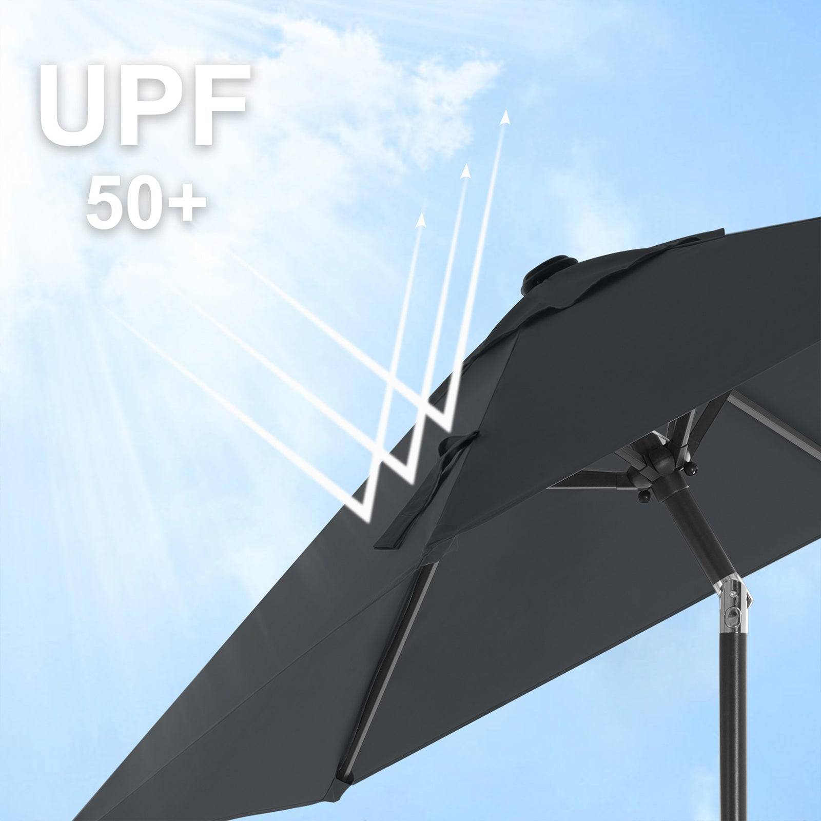 Helloshop26 - Parasol de jardin 2 m ombrelle protection UPF 50+ mât et baleines en métal inclinable socle non inclus pour jardin balcon terrasse extérieur piscine - Imagen 3
