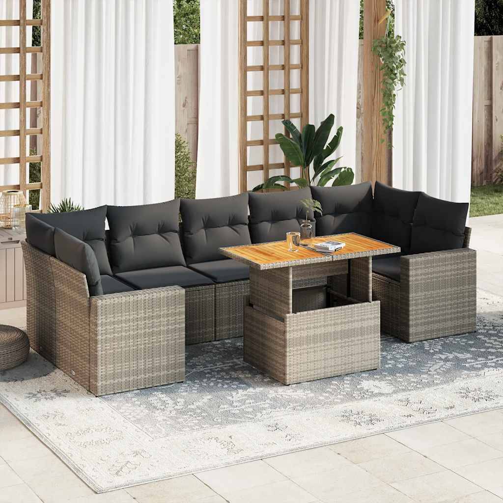 Salon de jardin 8 personnes résine tressée grise table ajustable et rangement pratique – ComfortXL Outdoor Living
