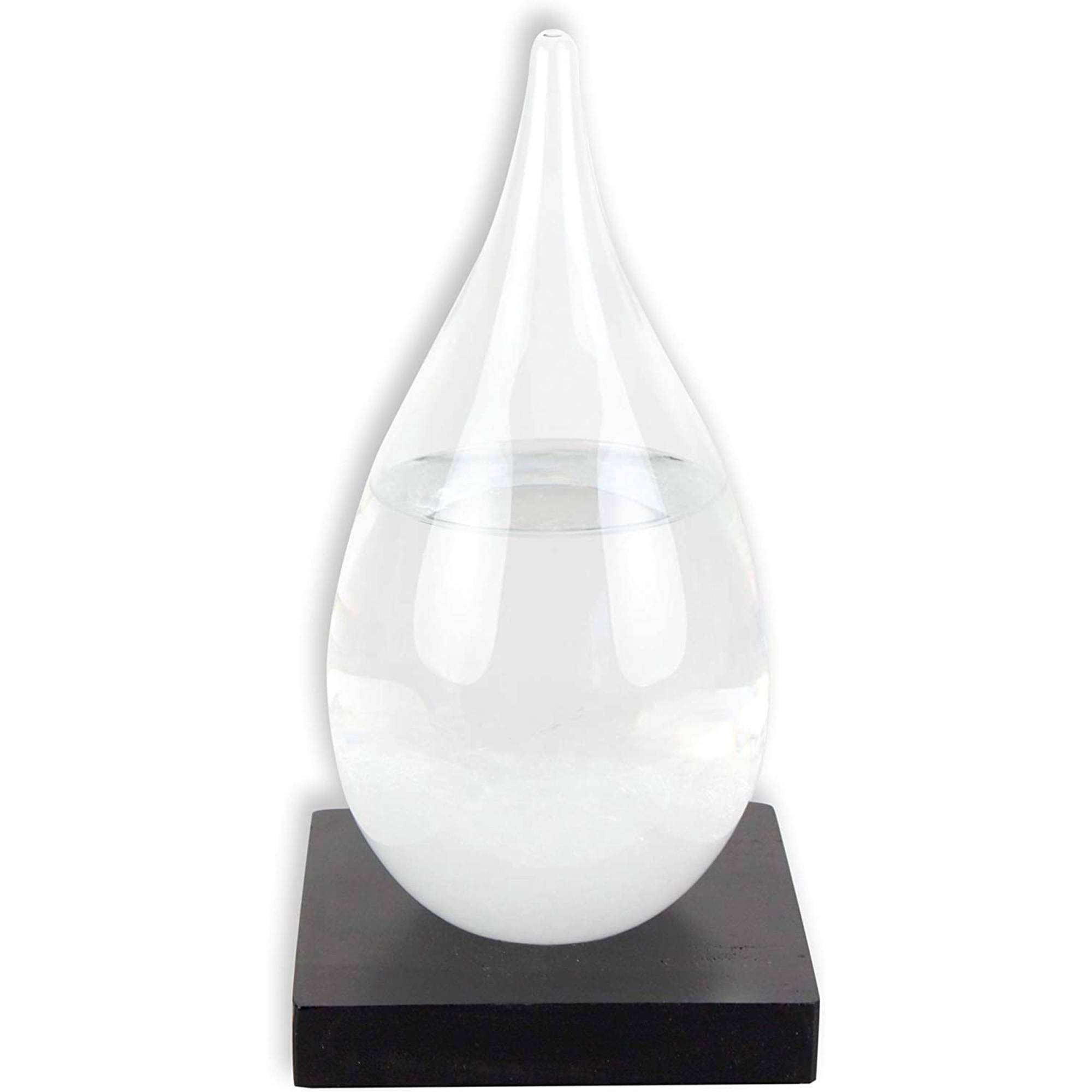 Fishtec - Baromètre à Cristaux Storm Glass - Bouteille de Prévisions Météo - Verre de tempête 20 cm - Socle en Bois
