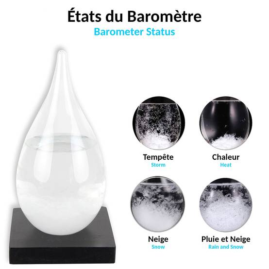 Baromètre à Cristaux Storm Glass - Bouteille de Prévisions Météo - Verre de tempête 20 cm - Socle en Bois - Image 6