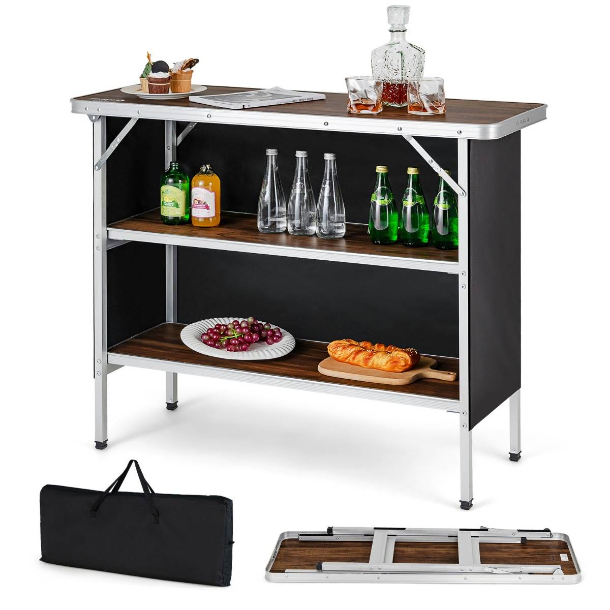 Table de camping pliante 110 x 38 x 88 cm en Aluminium Tissu Oxford 3 Étagères-Sac de Transport pour Pique-Nique Jardin Café - Image 1