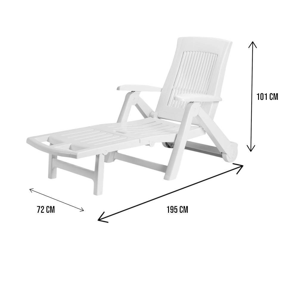 Dmora - Bains de soleil Livorno, Chaise longue de jardin réglable avec roulettes, Chaise longue d'extérieur, 100% Made in Italy, 195x72h101 cm, Blanc - Dmora - Imagen 3
