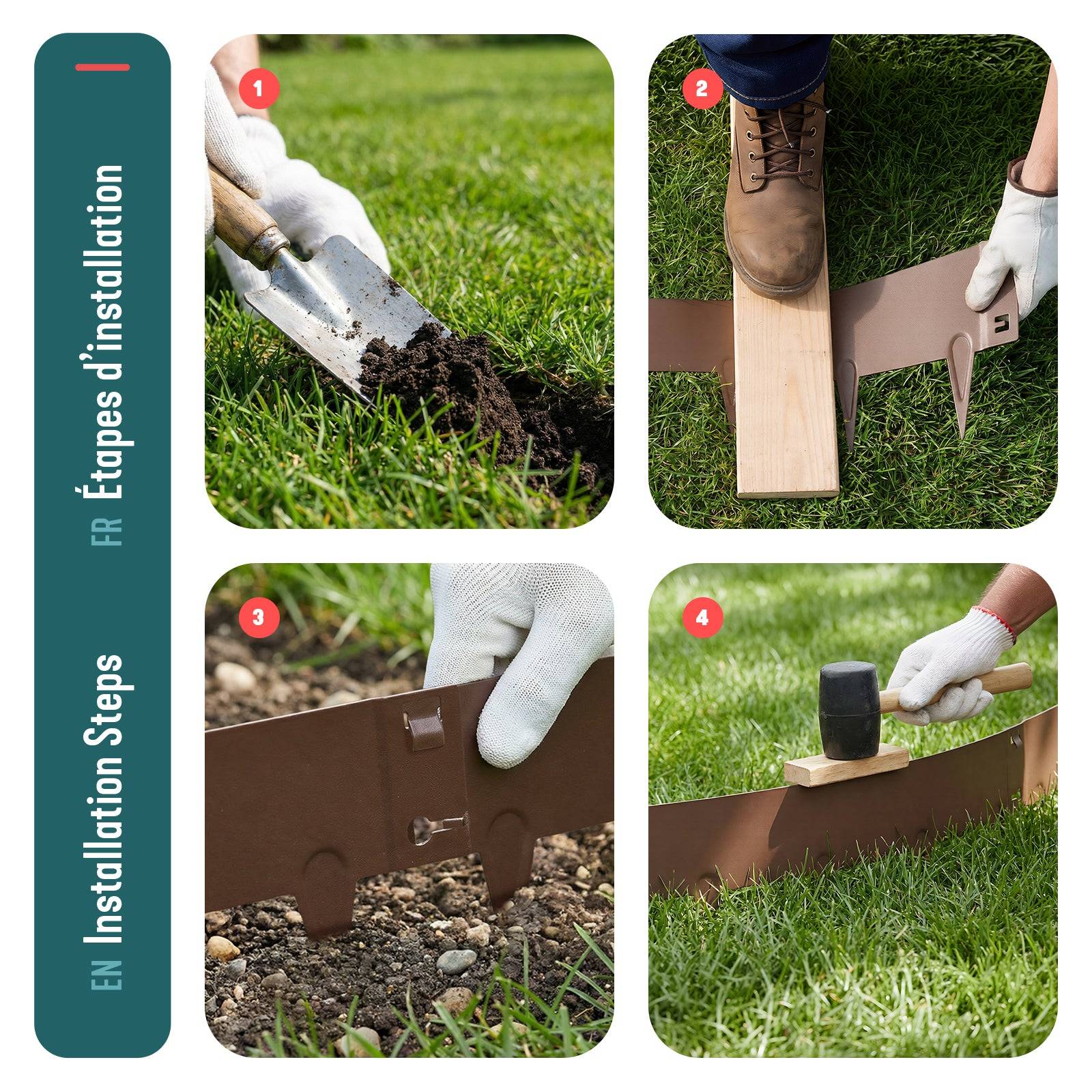 Lot de 5 Bordure de jardin en métal galvanisé 106x18cm marron - épaisseur 1.5mm - clôture flexible et résistante 5M - VOUNOT® - Image 5