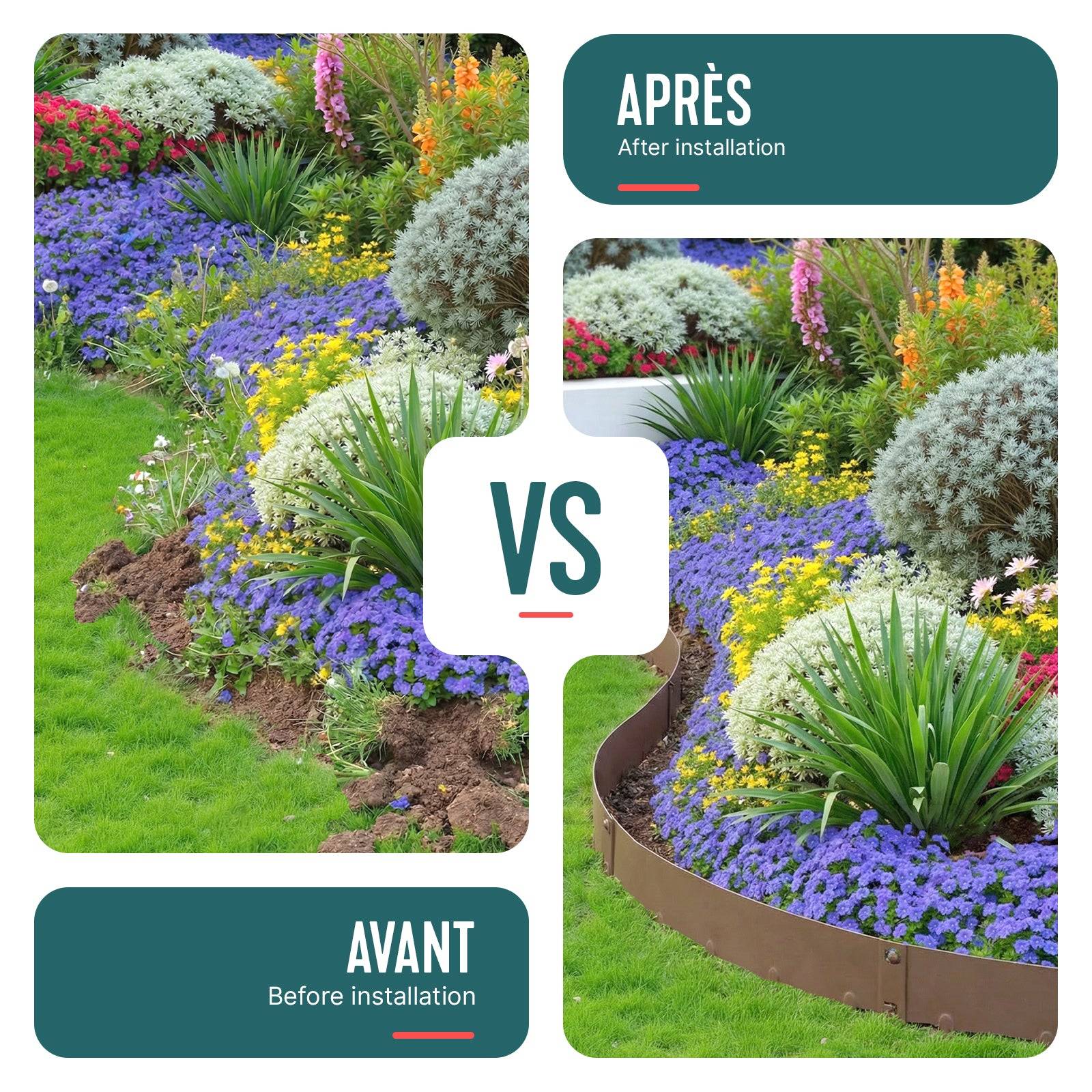 Lot de 5 Bordure de jardin en métal galvanisé 106x18cm marron - épaisseur 1.5mm - clôture flexible et résistante 5M - VOUNOT® - Image 7