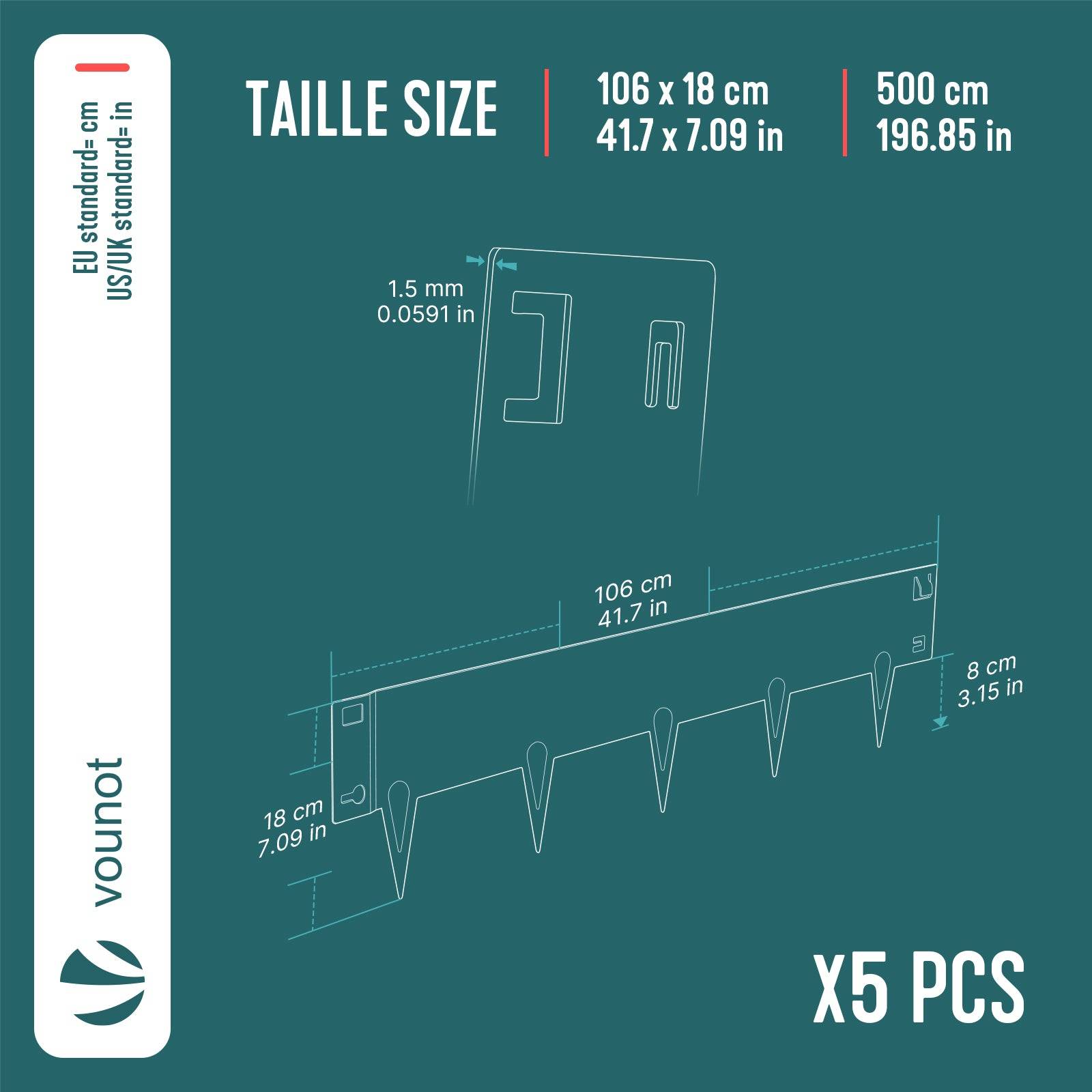 Lot de 5 Bordure de jardin en métal galvanisé 106x18cm marron - épaisseur 1.5mm - clôture flexible et résistante 5M - VOUNOT® - Image 3