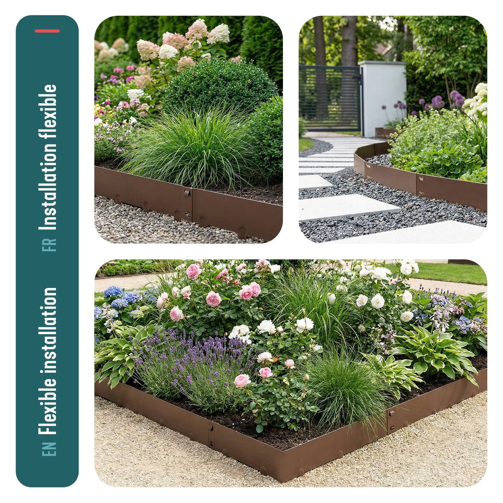 Lot de 5 Bordure de jardin en métal galvanisé 106x18cm marron - épaisseur 1.5mm - clôture flexible et résistante 5M - VOUNOT® - Image 6